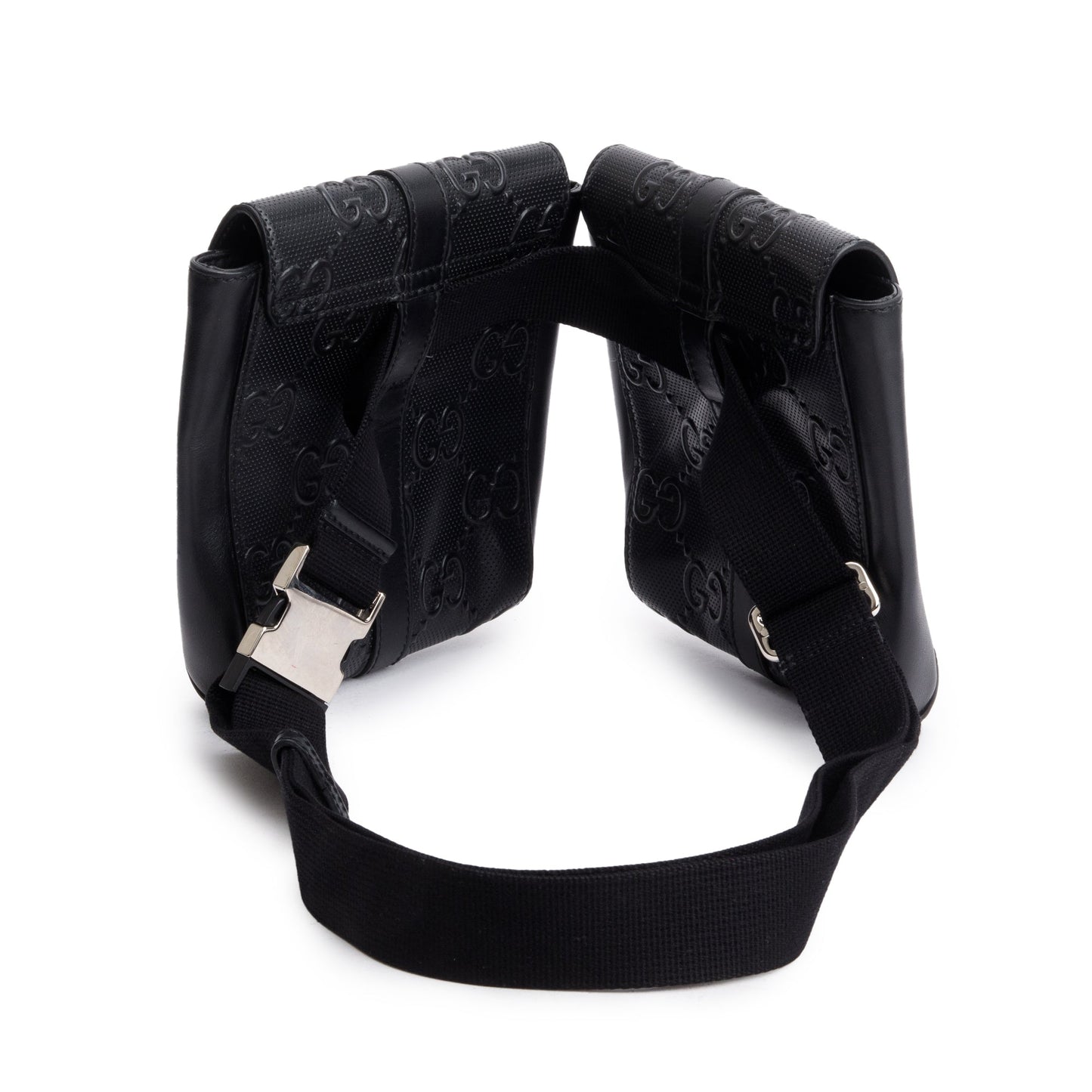 Gucci Black GG Embossed Perforated Leather Double Belt Bag