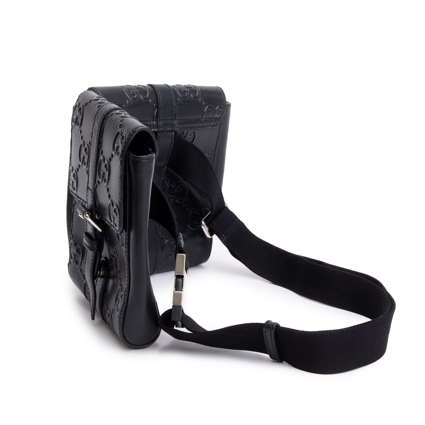Gucci Black GG Embossed Perforated Leather Double Belt Bag