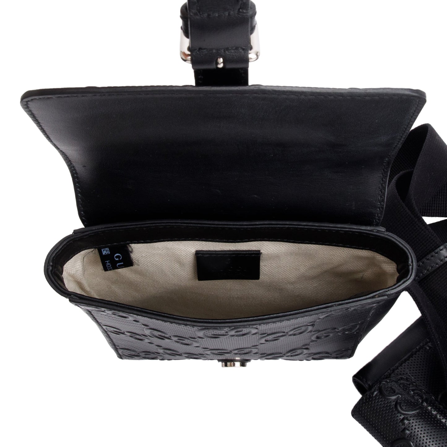 Gucci Black GG Embossed Perforated Leather Double Belt Bag