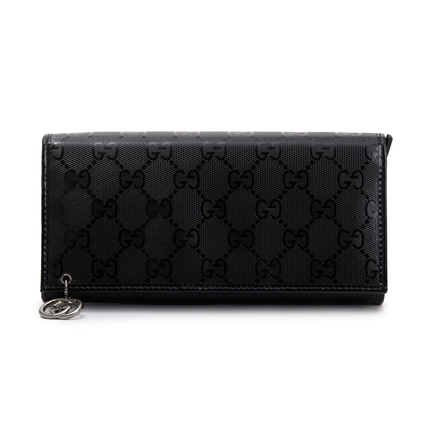 Gucci Black GG Imprime Monogram Pierced Wallet On Chain