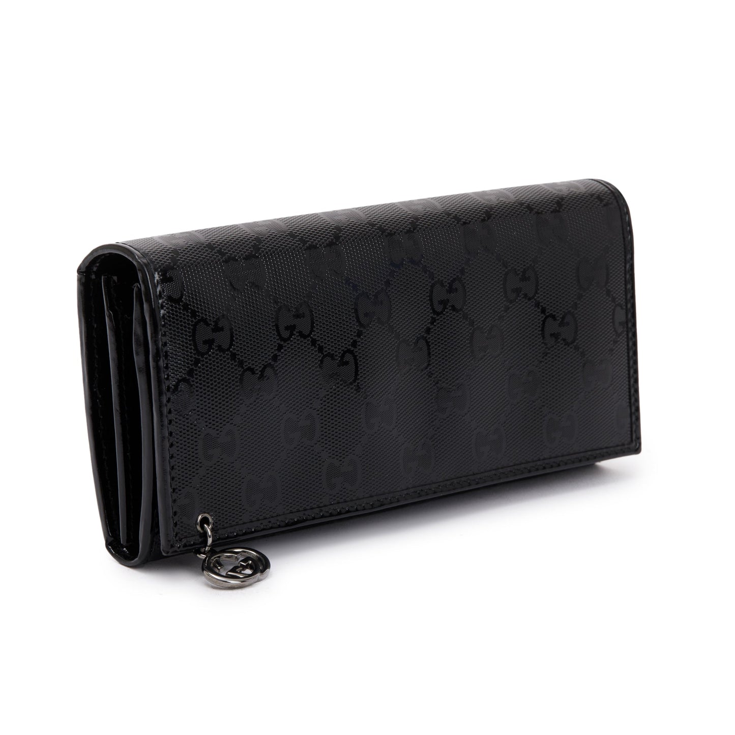 Gucci Black GG Imprime Monogram Pierced Wallet On Chain