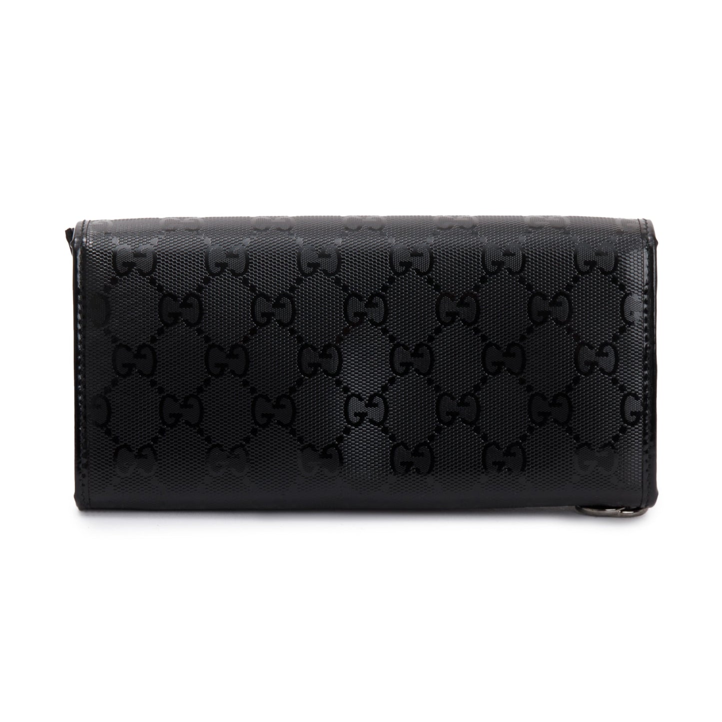 Gucci Black GG Imprime Monogram Pierced Wallet On Chain