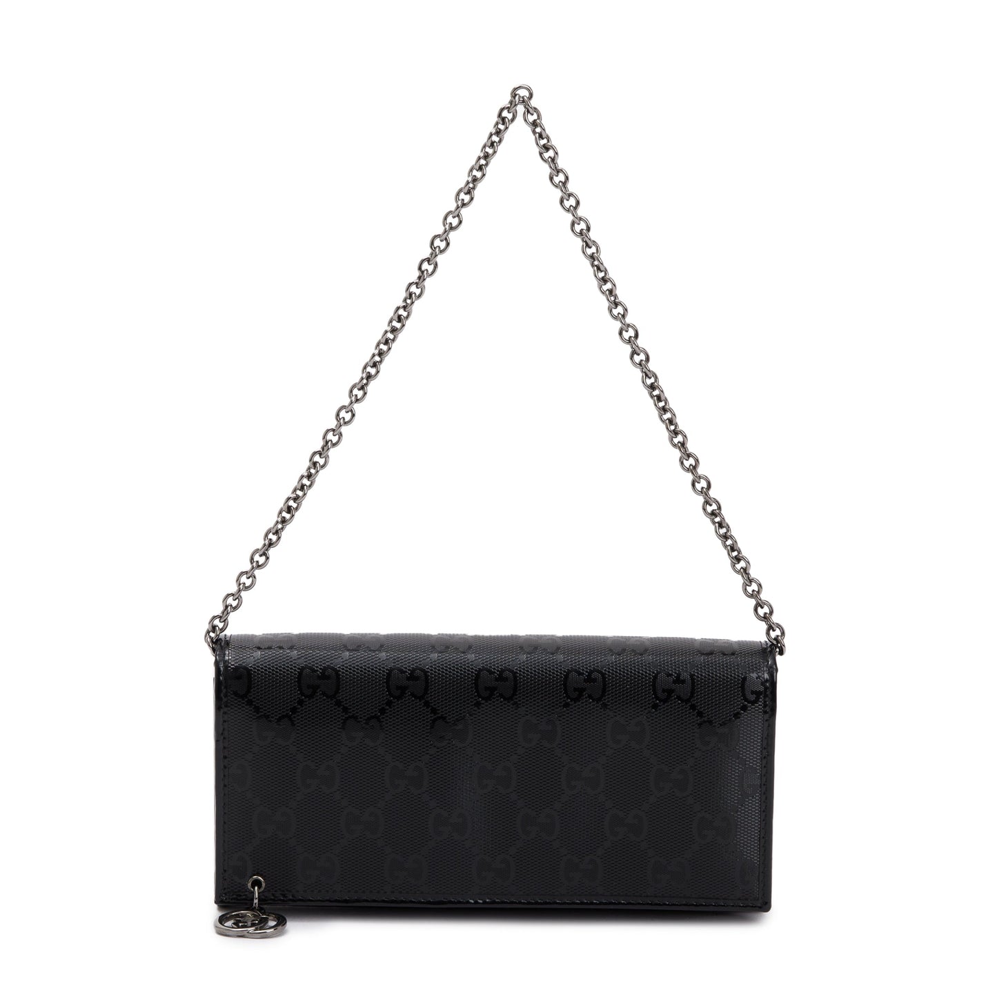 Gucci Black GG Imprime Monogram Pierced Wallet On Chain