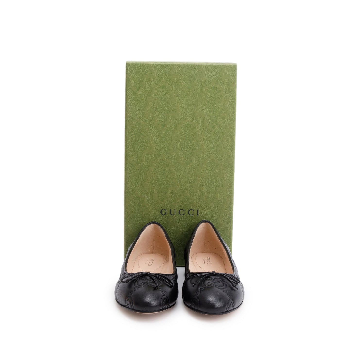 Gucci Black GG Logo Leather Ballet Flats, Size 38