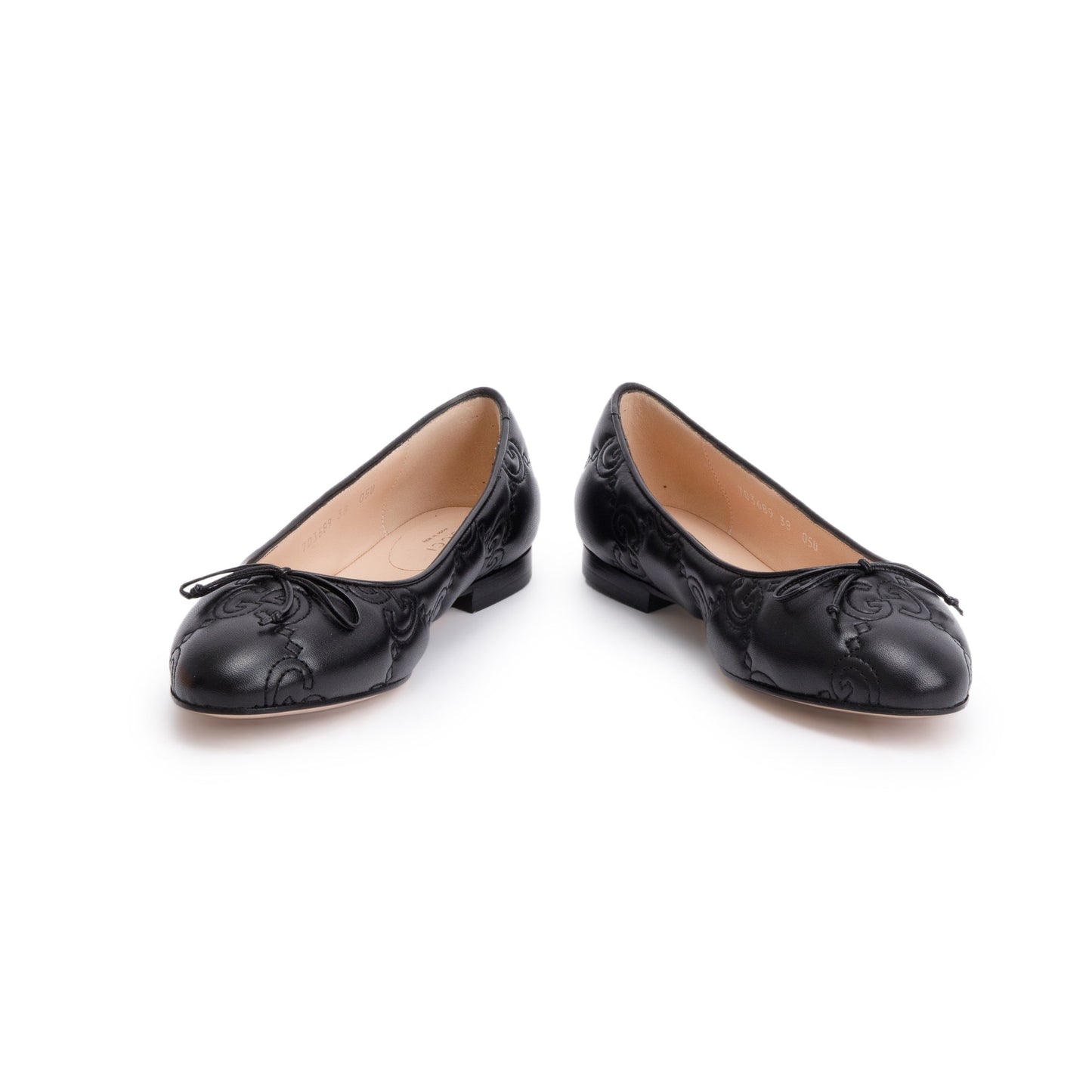 Gucci Black GG Logo Leather Ballet Flats, Size 38