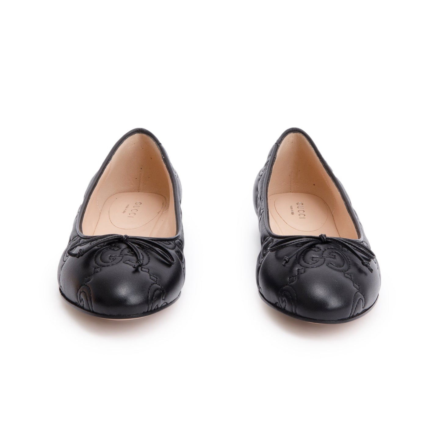 Gucci Black GG Logo Leather Ballet Flats, Size 38