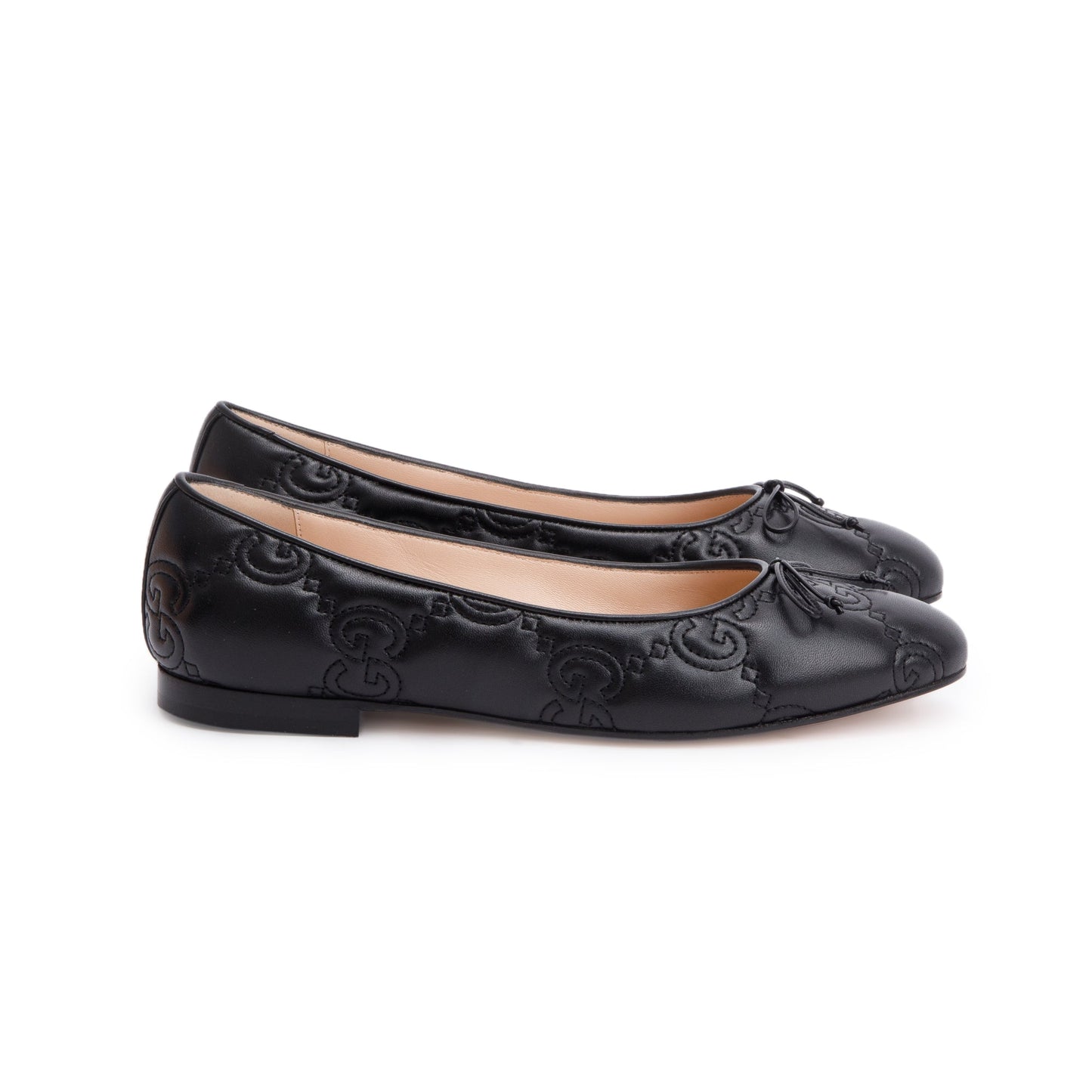 Gucci Black GG Logo Leather Ballet Flats, Size 38