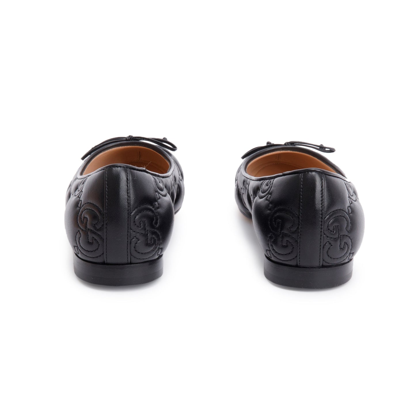 Gucci Black GG Logo Leather Ballet Flats, Size 38