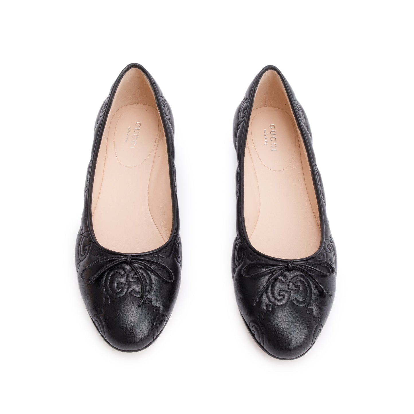 Gucci Black GG Logo Leather Ballet Flats, Size 38