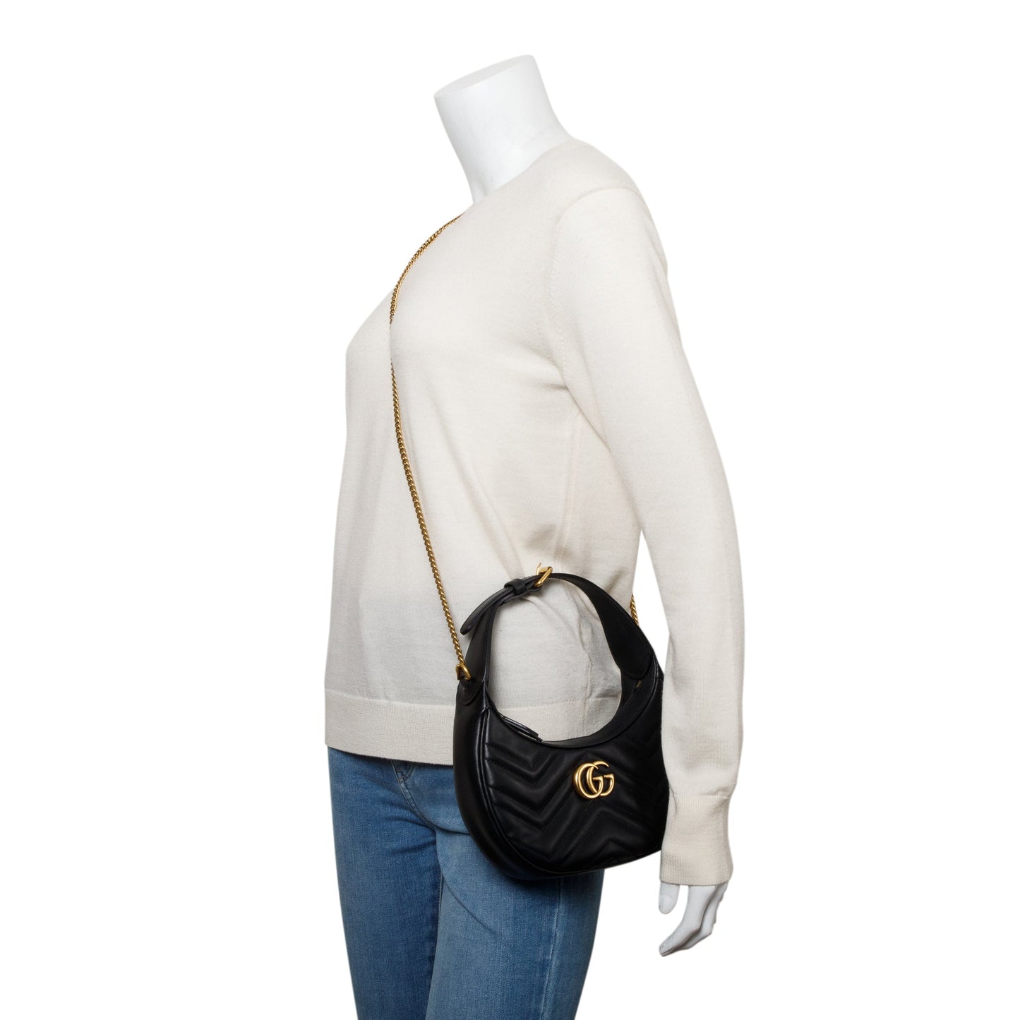 Gucci Black GG Marmont Half-Moon Shaped Mini Bag