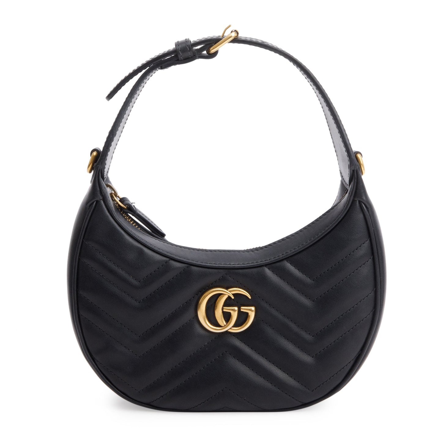 Gucci Black GG Marmont Half-Moon Shaped Mini Bag
