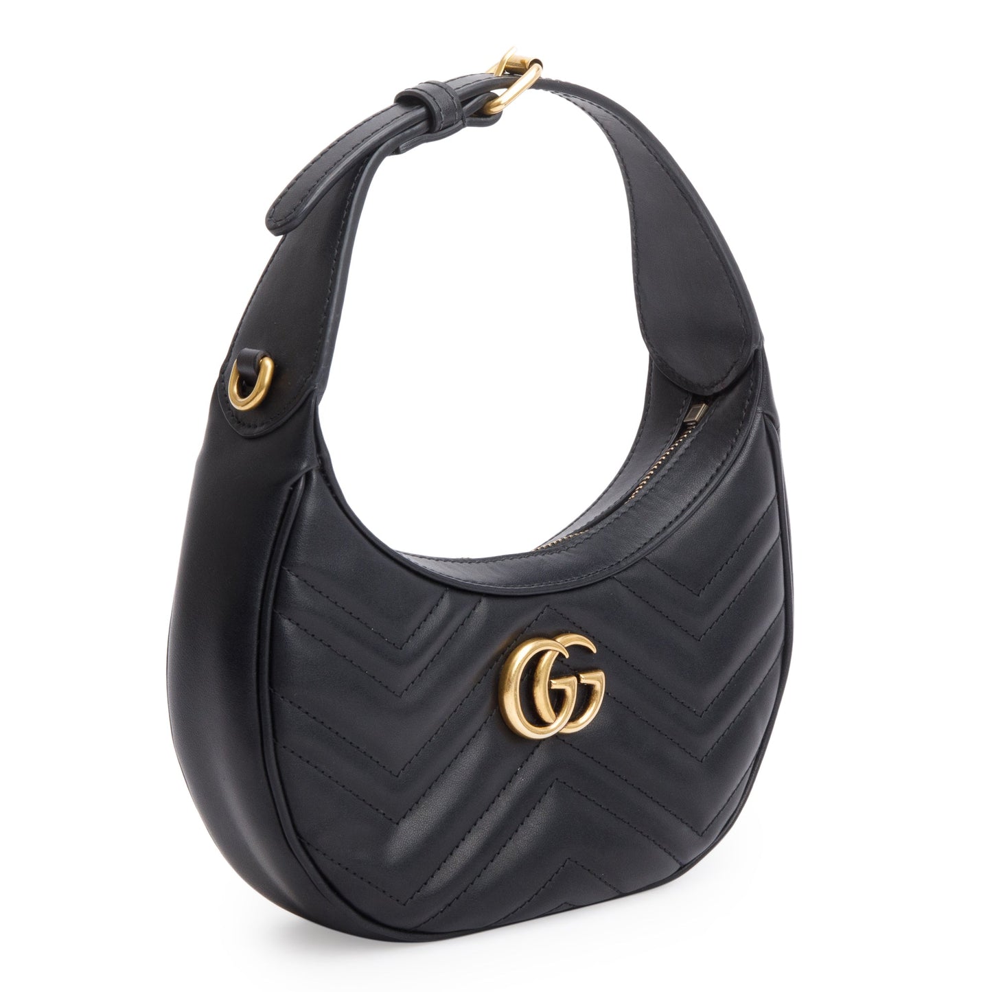 Gucci Black GG Marmont Half-Moon Shaped Mini Bag