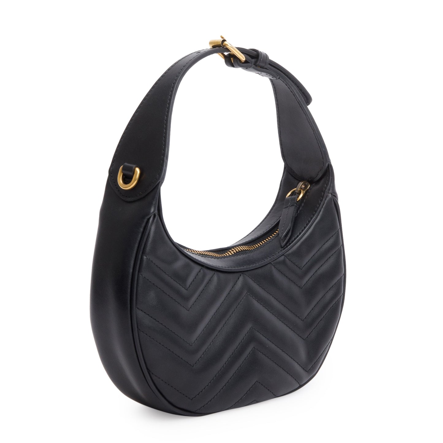 Gucci Black GG Marmont Half-Moon Shaped Mini Bag