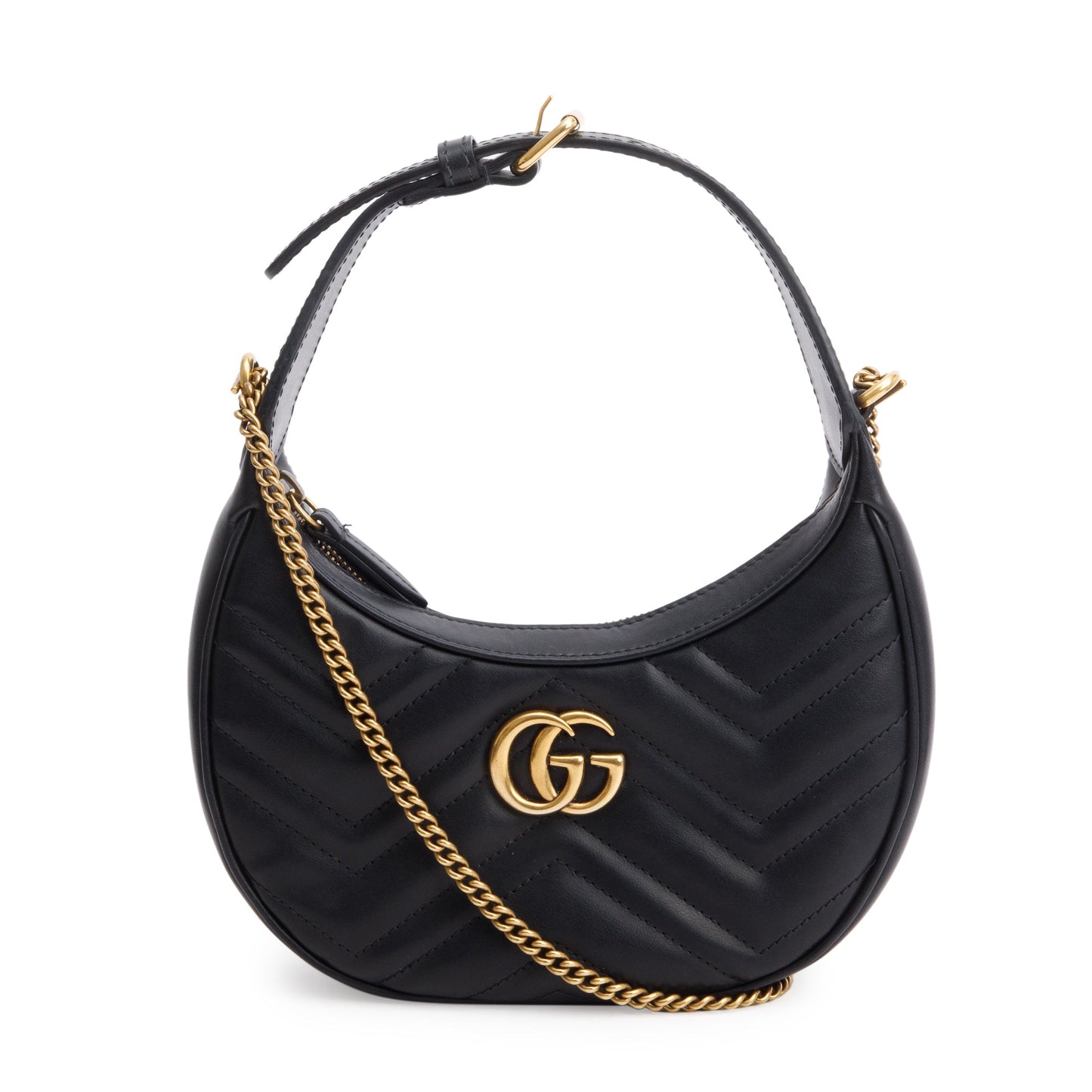 Gucci Black GG Marmont Half-Moon Shaped Mini Bag
