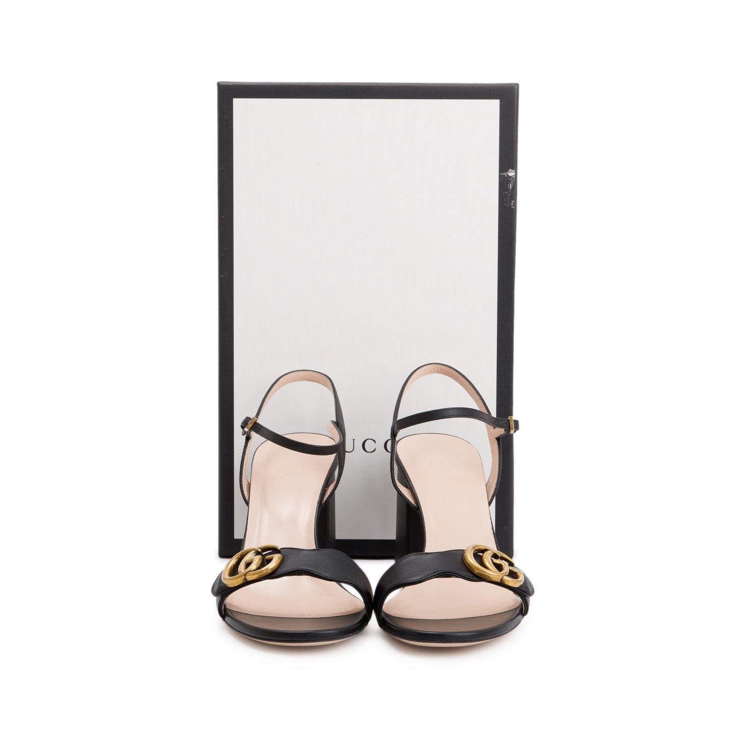 Gucci Black GG Marmont Leather Lifford Sandals , Size 40.5
