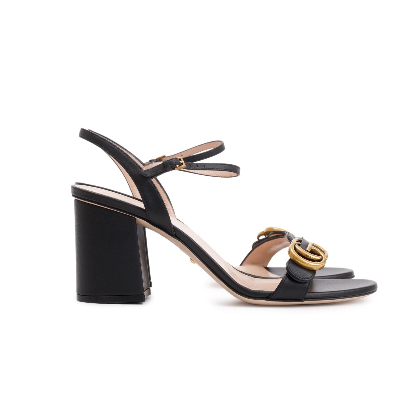 Gucci Black GG Marmont Leather Lifford Sandals , Size 40.5