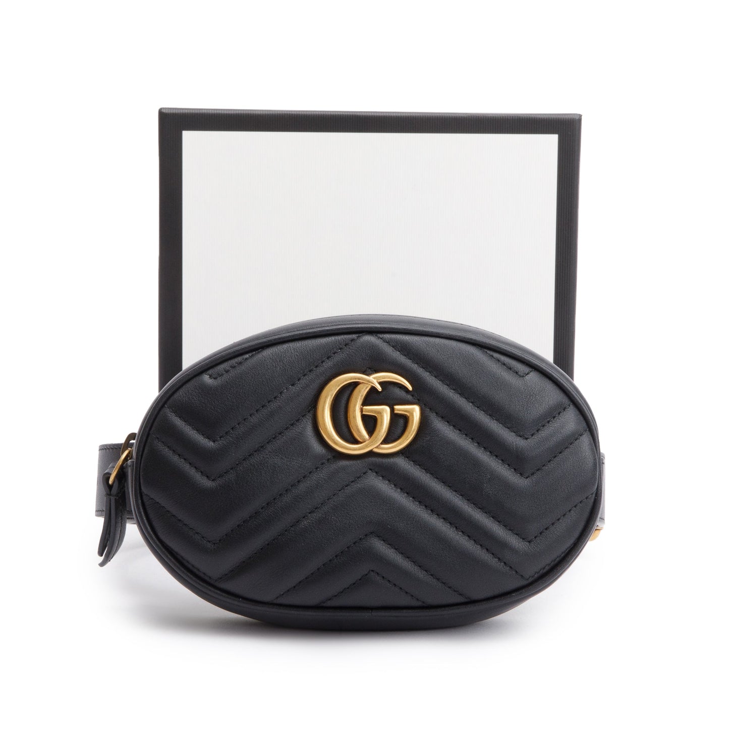 Gucci Black GG Marmont Matelasse Leather Belt Bag, Size 75 30