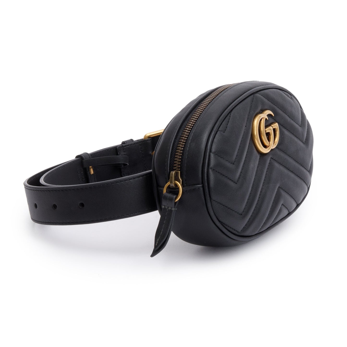 Gucci Black GG Marmont Matelasse Leather Belt Bag, Size 75 30