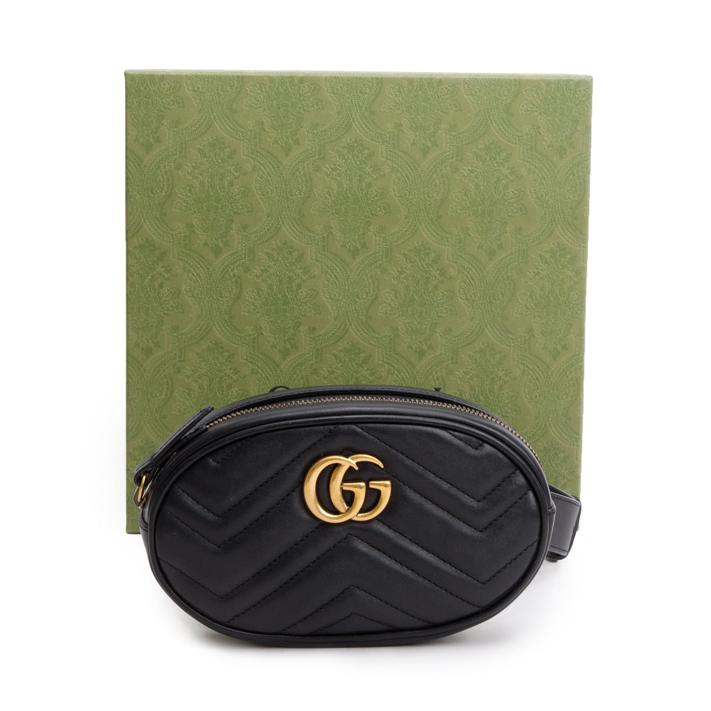 Gucci Black GG Marmont Matelasse Leather Belt Bag, Size 75