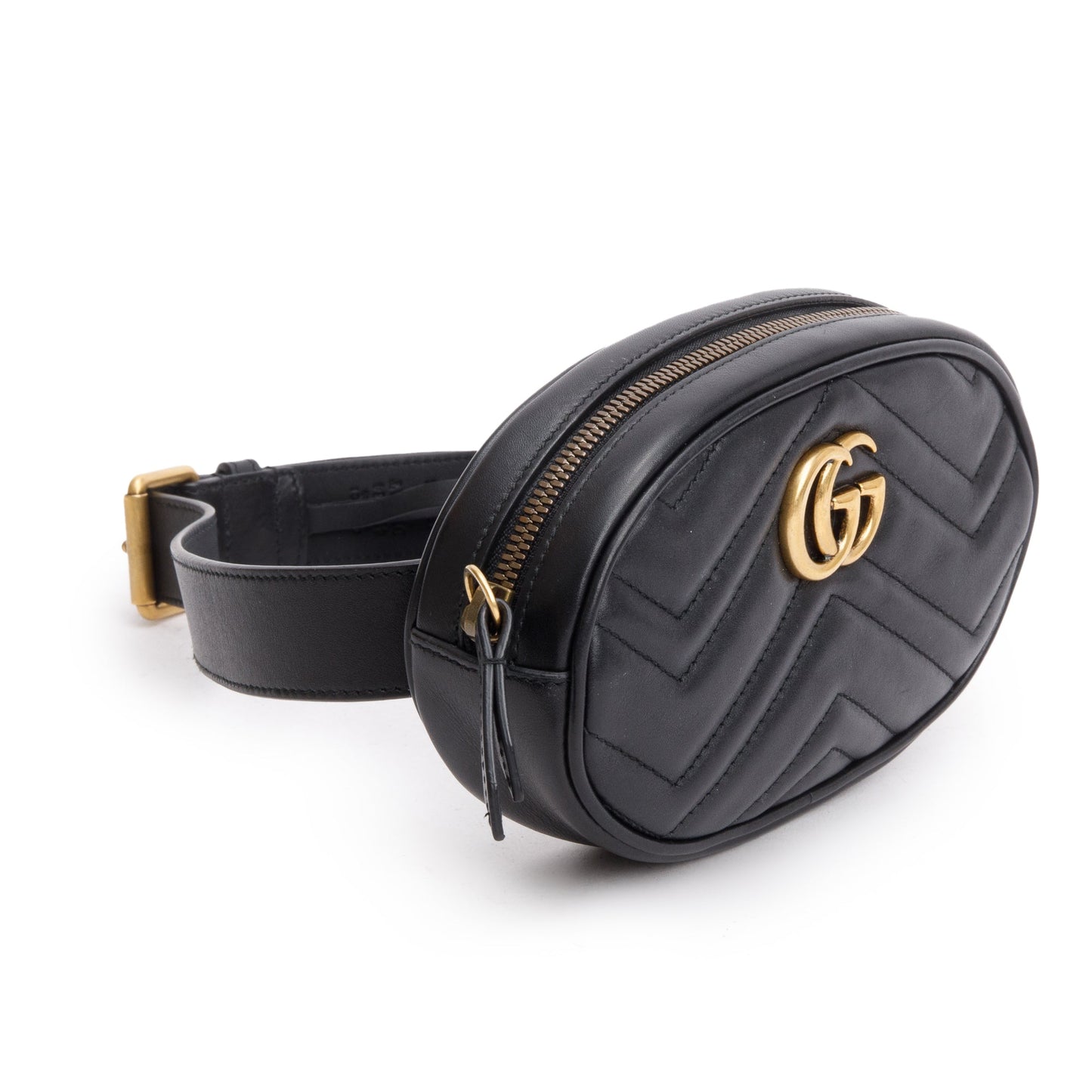 Gucci Black GG Marmont Matelasse Leather Belt Bag, Size 75