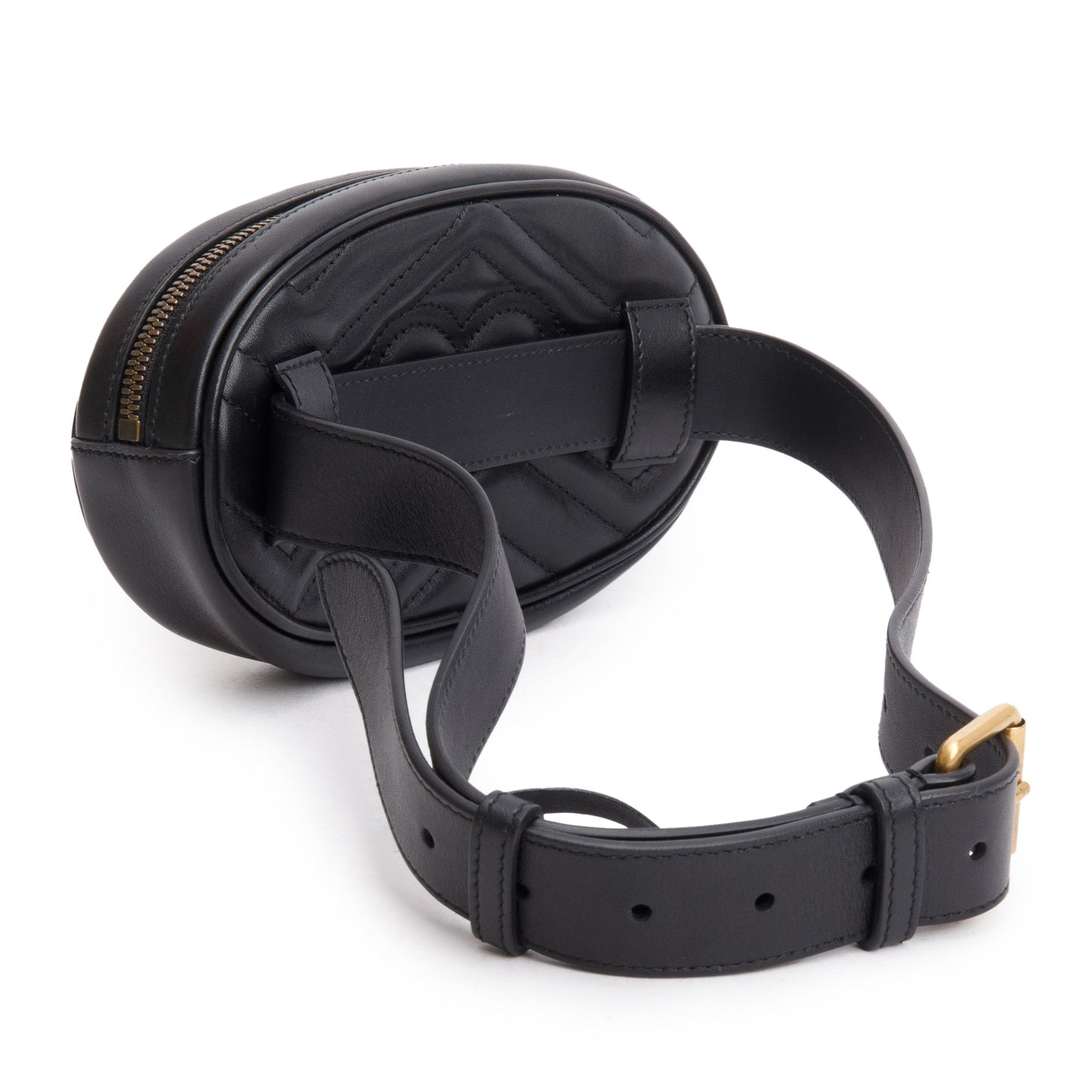 Gucci Black GG Marmont Matelasse Leather Belt Bag, Size 75