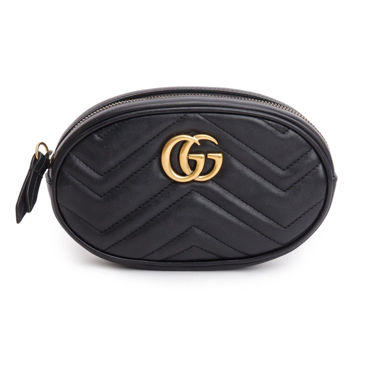 Gucci Black GG Marmont Matelasse Leather Belt Bag, Size 75