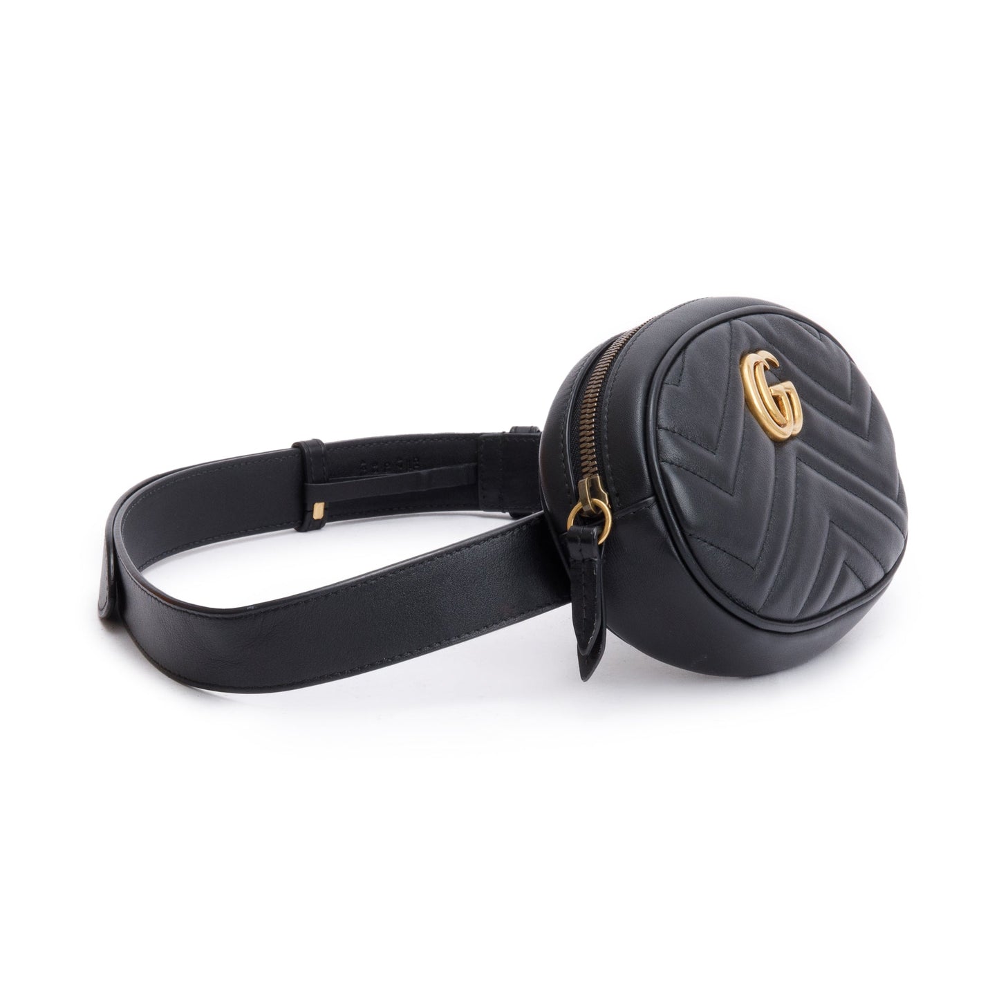 Gucci Black GG Marmont Matelasse Leather Belt Bag, Size 85 34