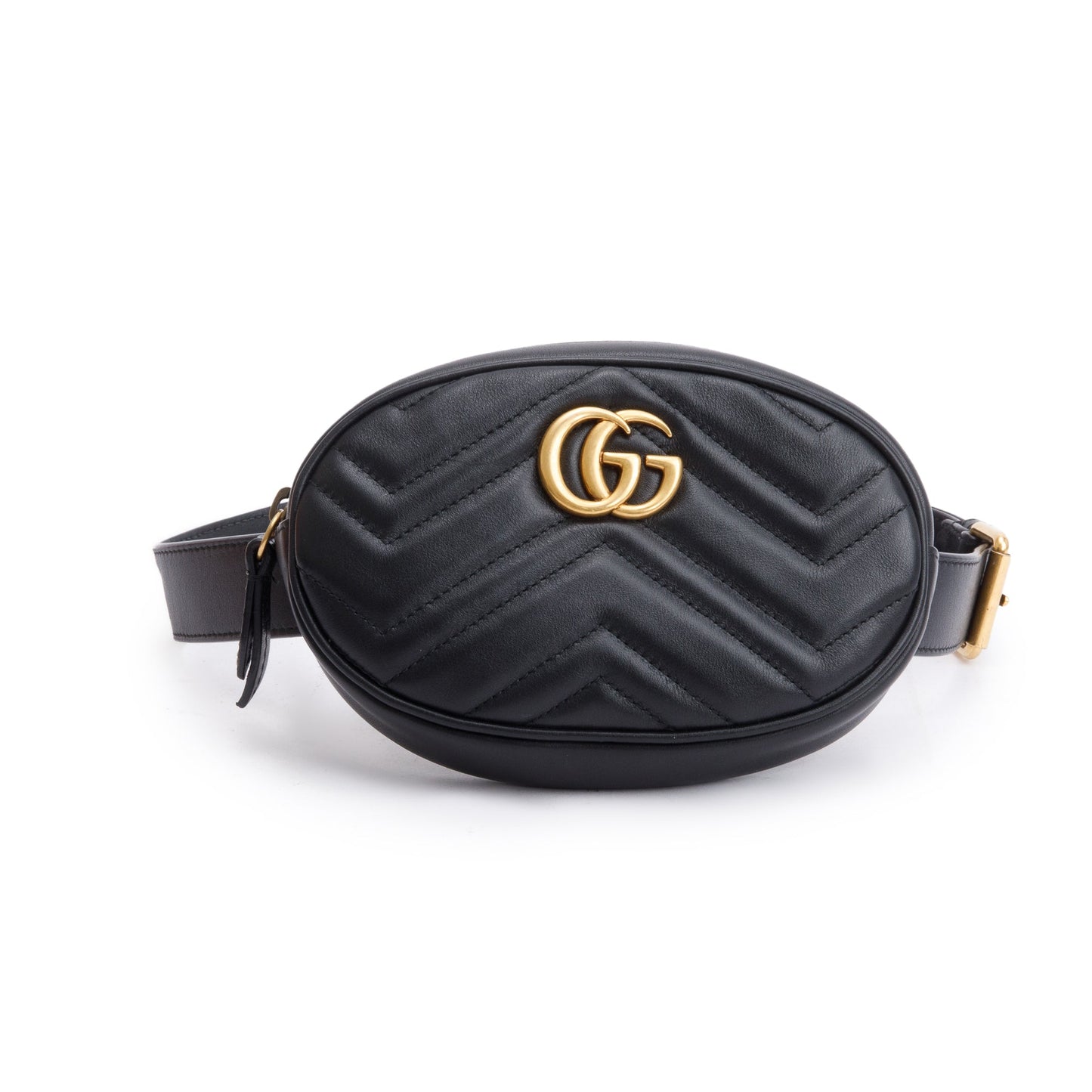 Gucci Black GG Marmont Matelasse Leather Belt Bag, Size 85 34