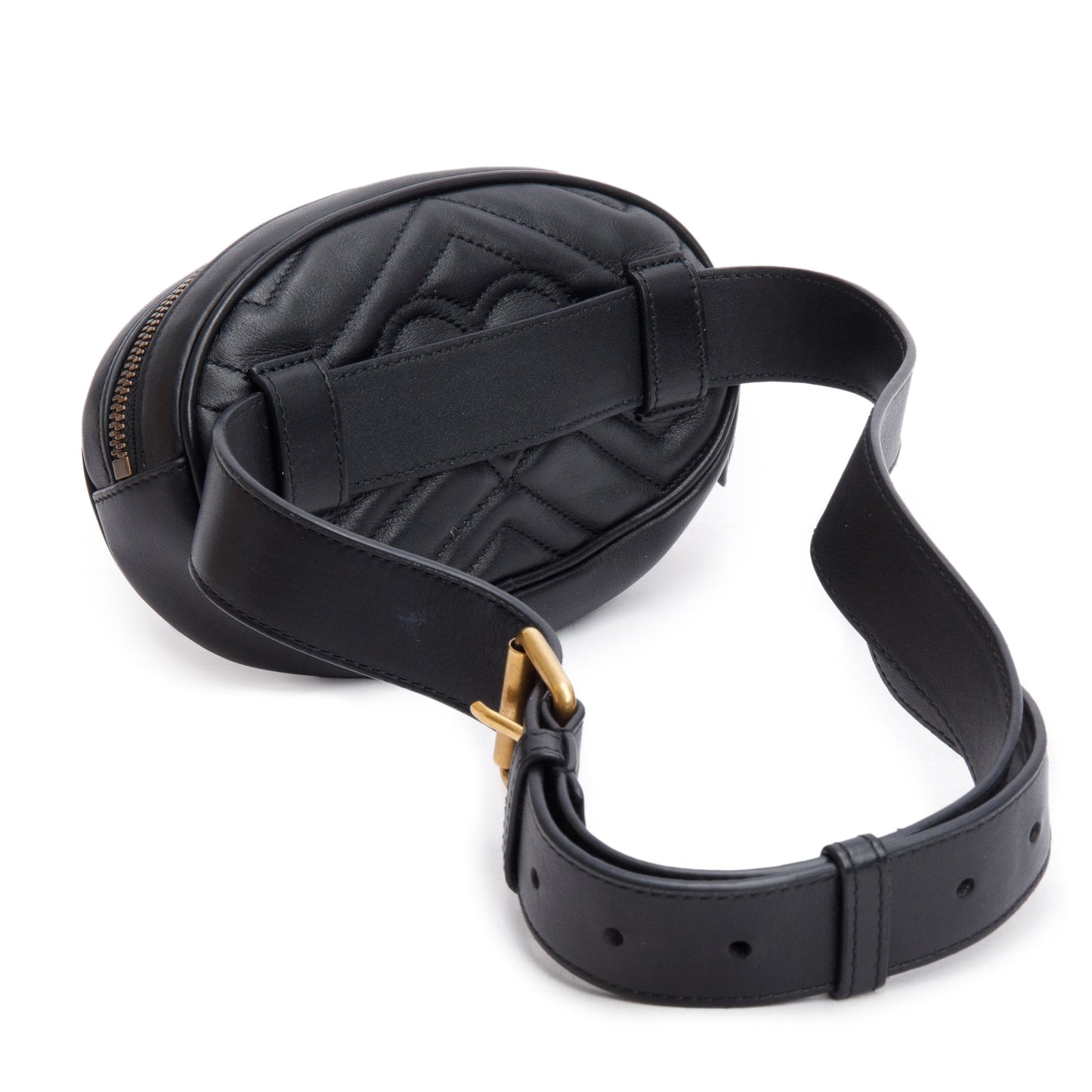 Gucci Black GG Marmont Matelasse Leather Belt Bag, Size 85