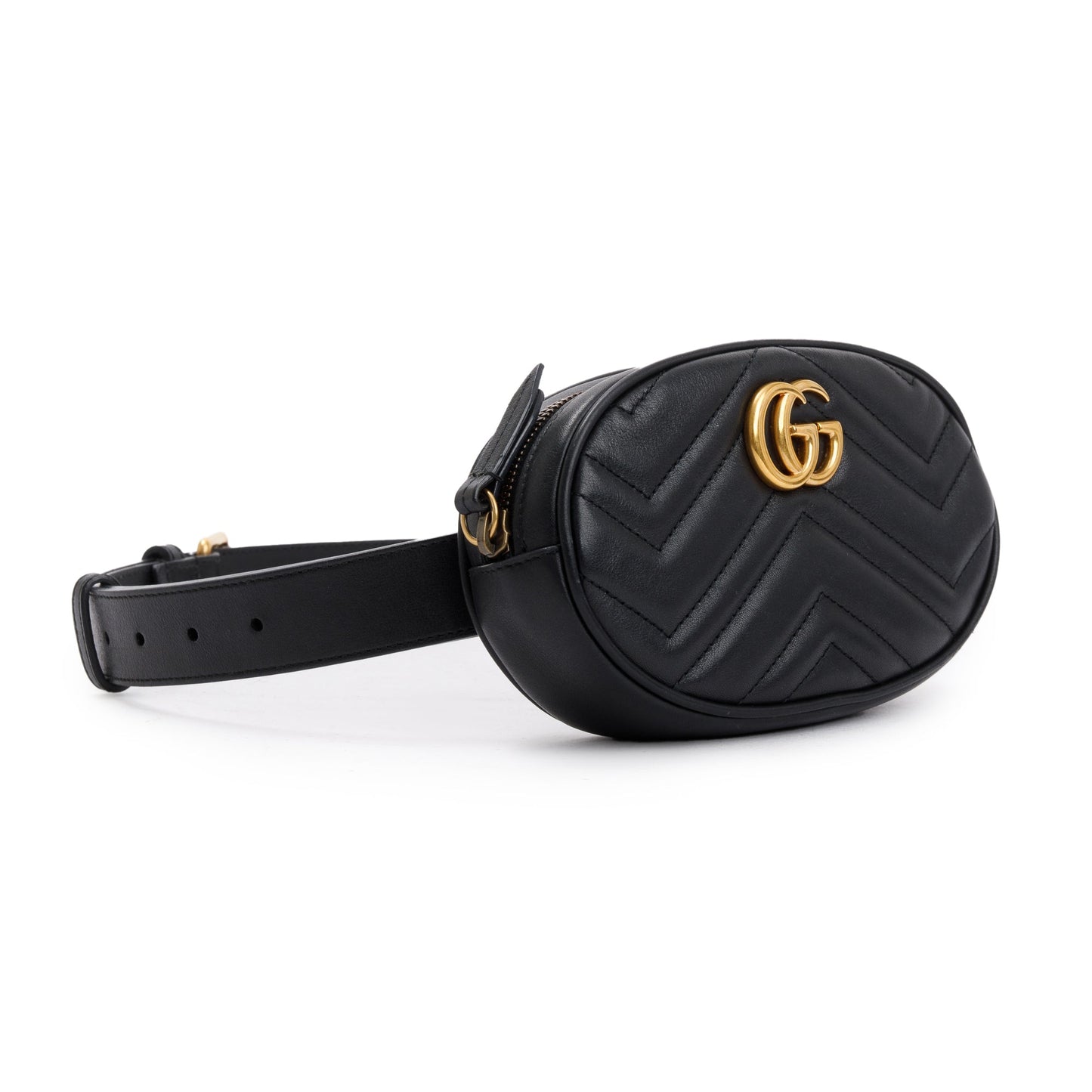 Gucci Black GG Marmont Matelasse Leather Belt Bag