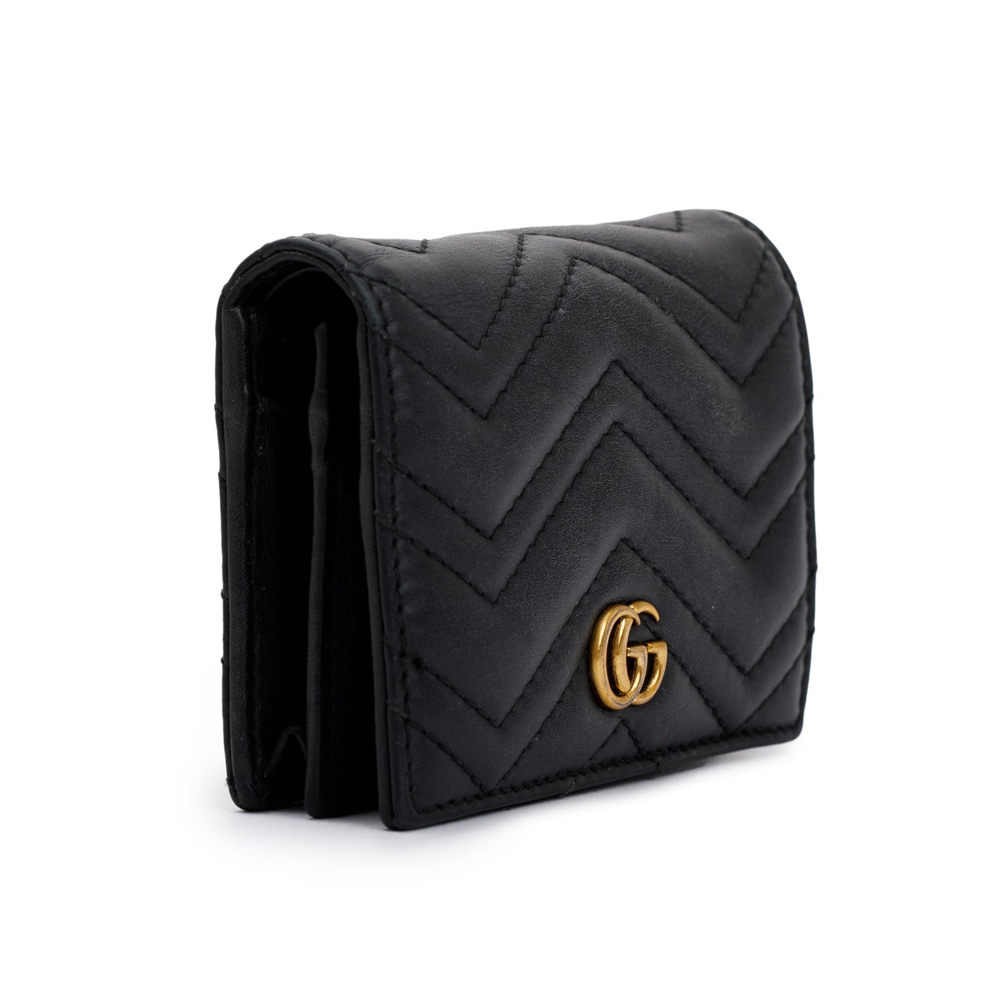 Gucci Black GG Marmont Matelasse Leather Card Case Wallet