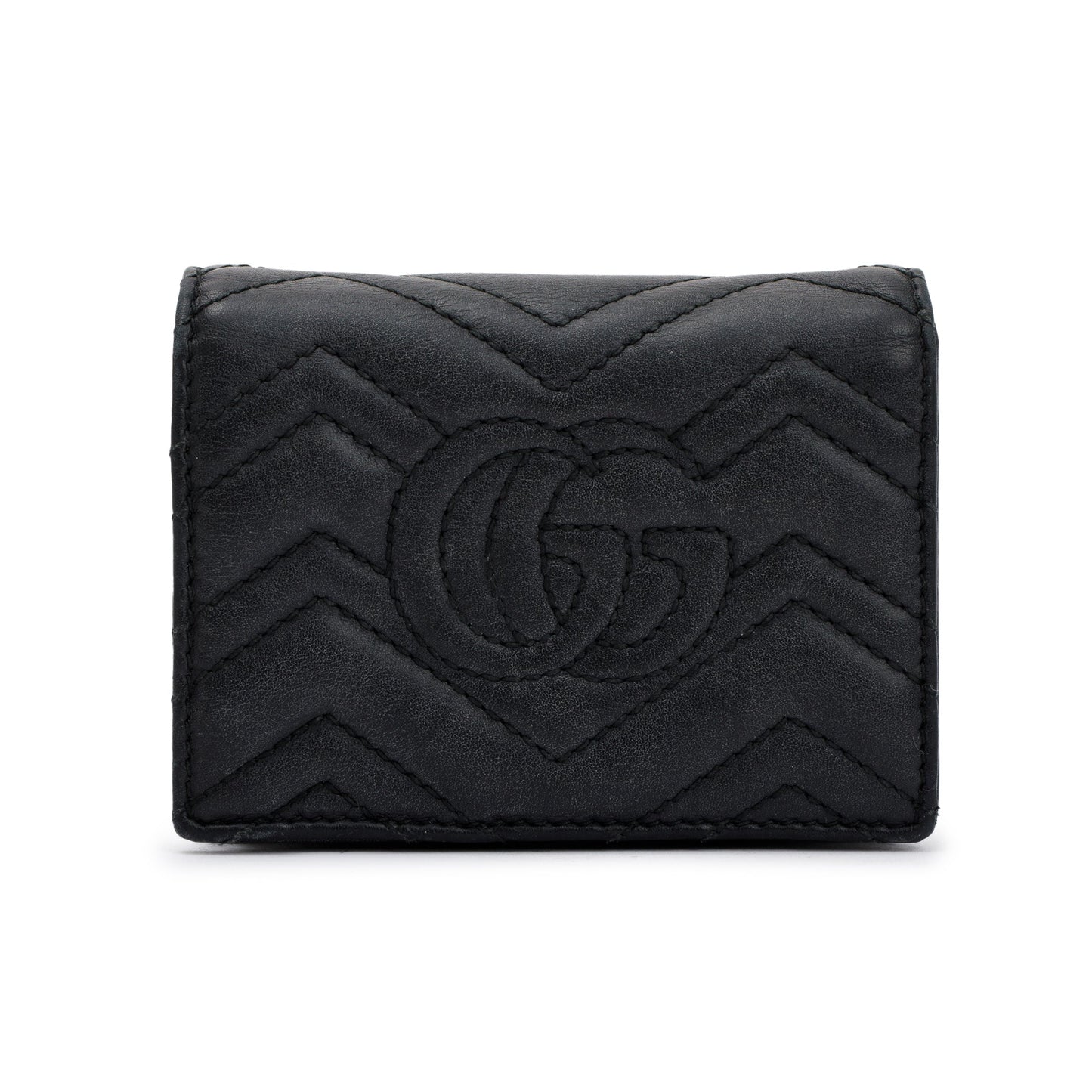 Gucci Black GG Marmont Matelasse Leather Card Case Wallet