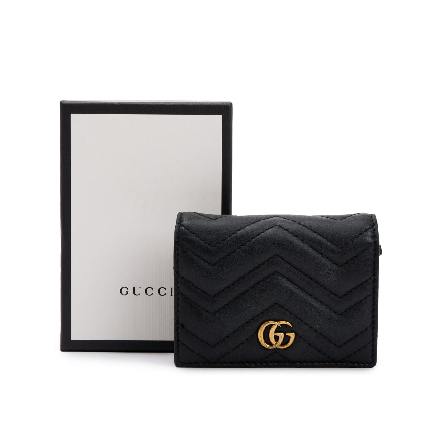 Gucci Black GG Marmont Matelasse Leather Card Case Wallet