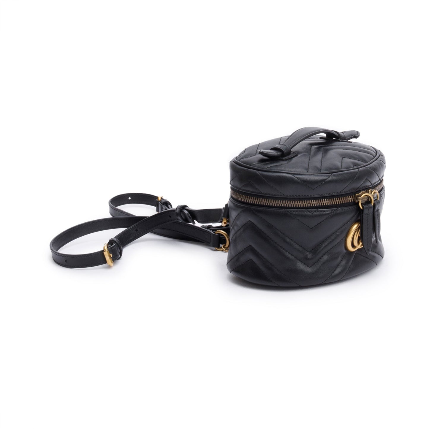 Gucci Black GG Marmont Matelasse Leather Double G Vanity Case Backpack