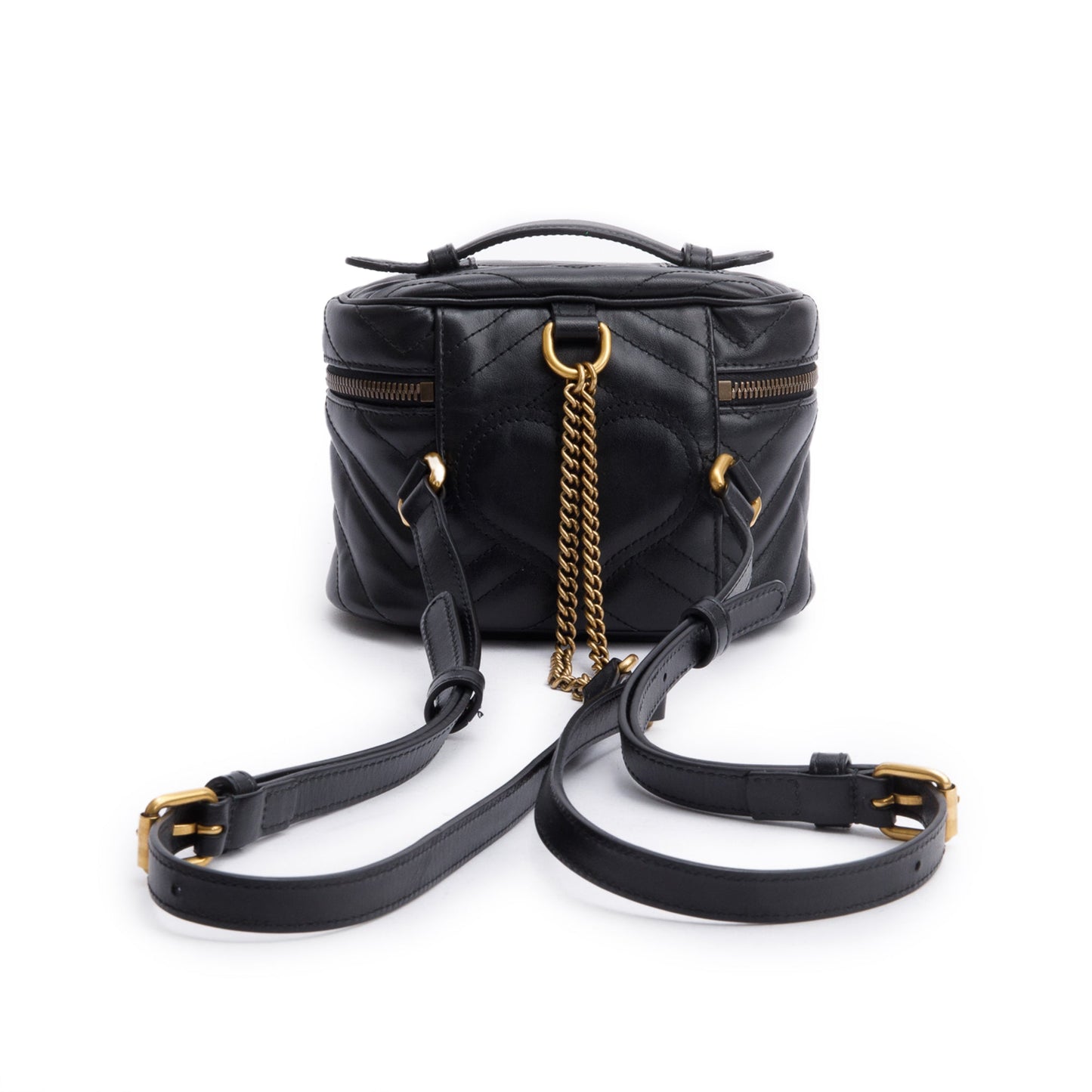 Gucci Black GG Marmont Matelasse Leather Double G Vanity Case Backpack