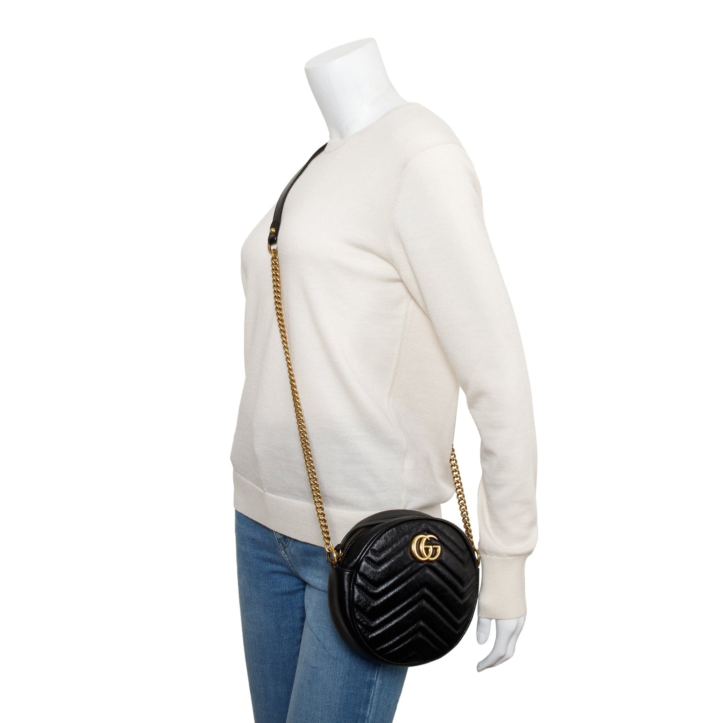 Gucci Black GG Marmont Matelasse Leather Mini Round Shoulder Bag