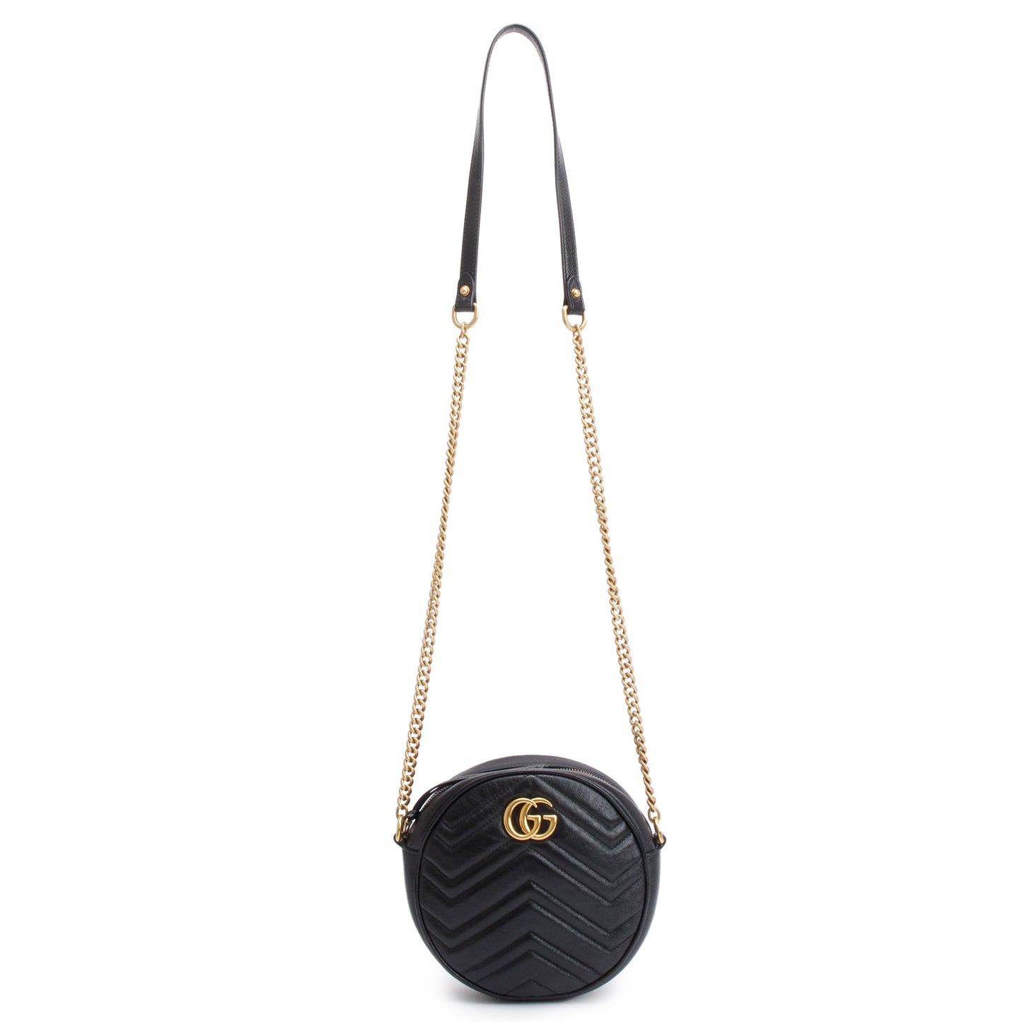 Gucci Black GG Marmont Matelasse Leather Mini Round Shoulder Bag
