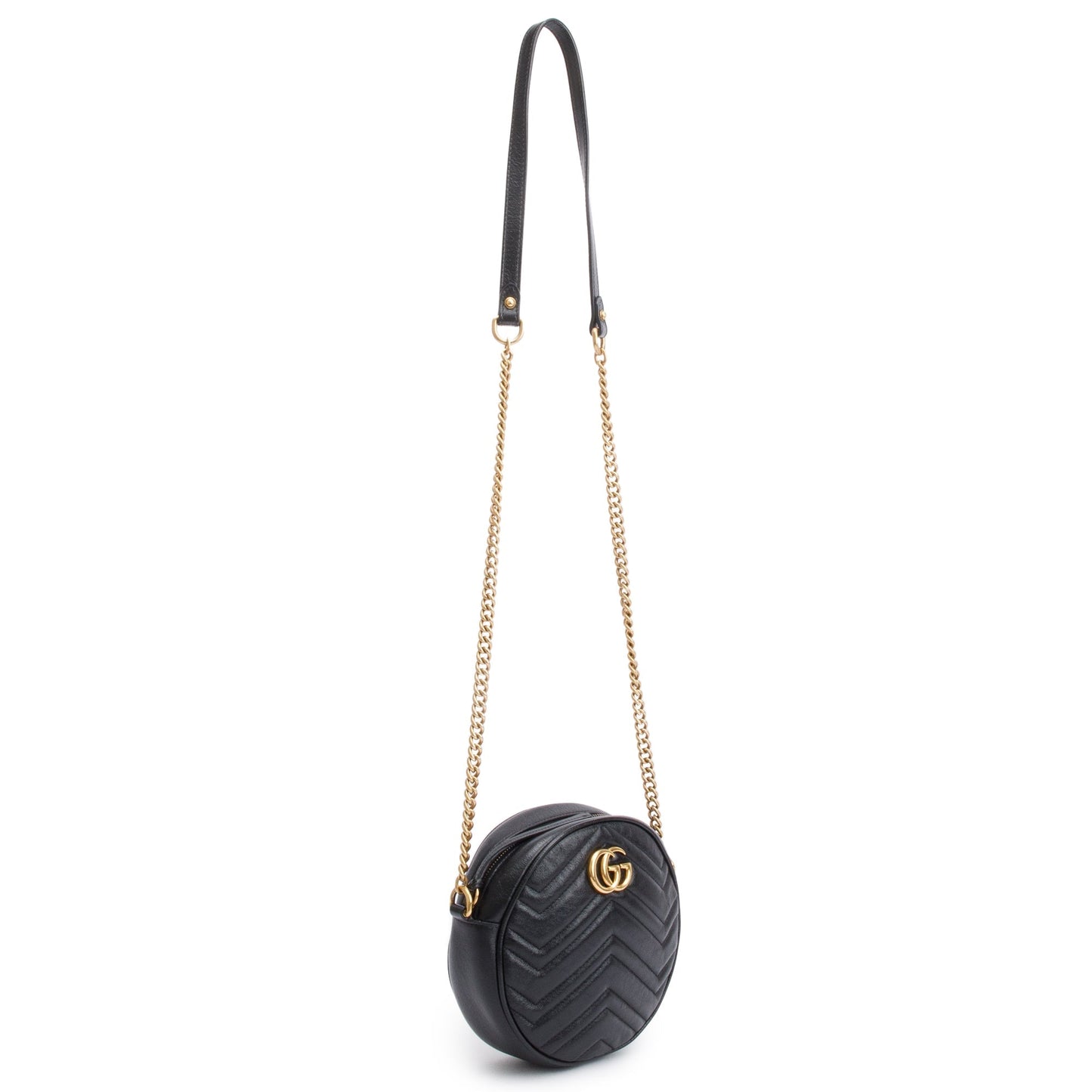 Gucci Black GG Marmont Matelasse Leather Mini Round Shoulder Bag
