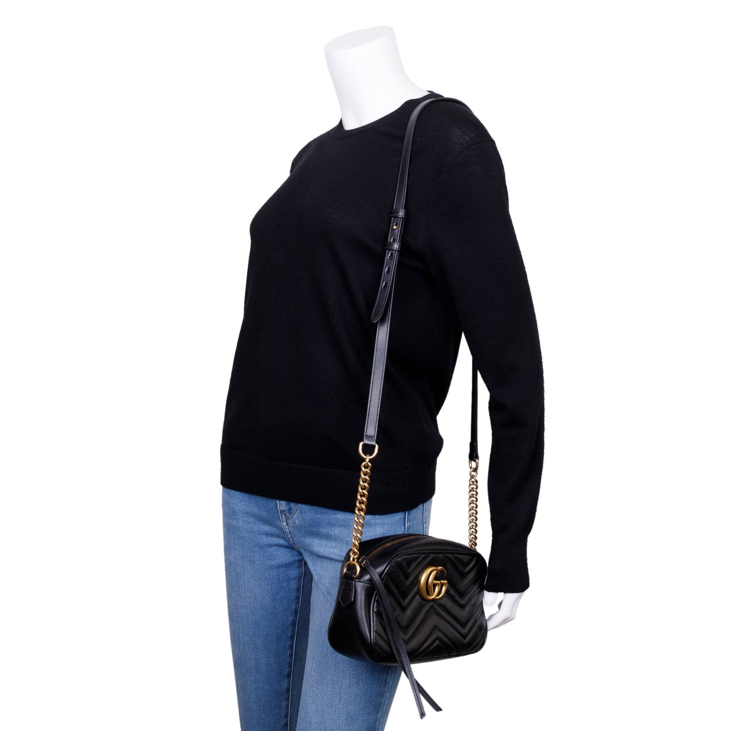 Gucci Black GG Marmont Matelasse Leather Small Shoulder Bag