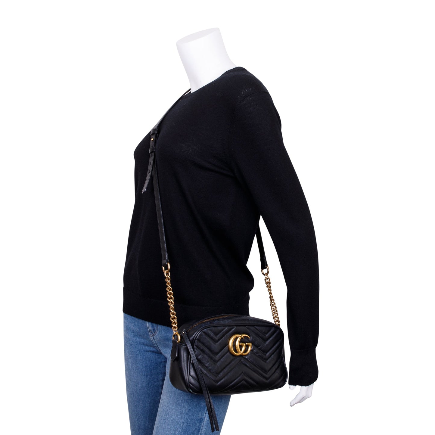 Gucci Black GG Marmont Matelasse Leather Small Shoulder Bag