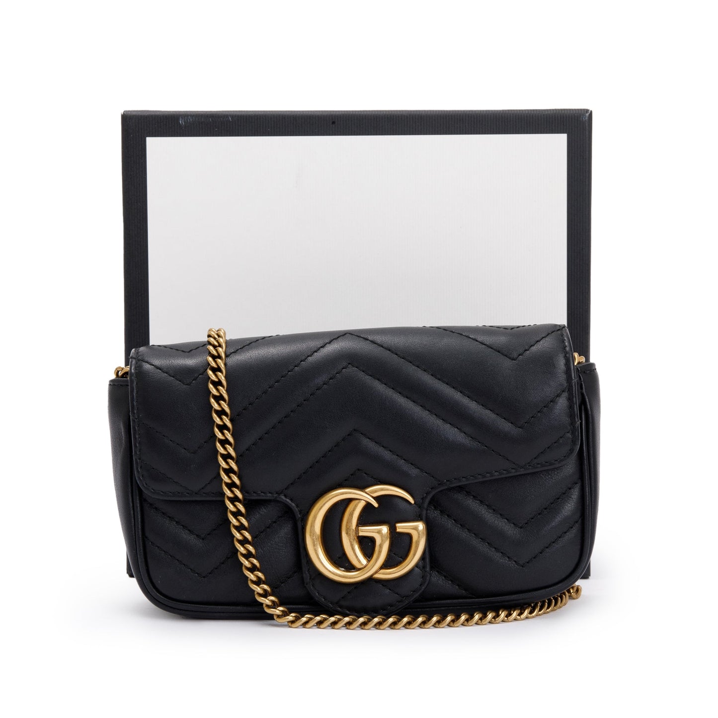 Gucci Black GG Marmont Matelasse Leather Super Mini Bag