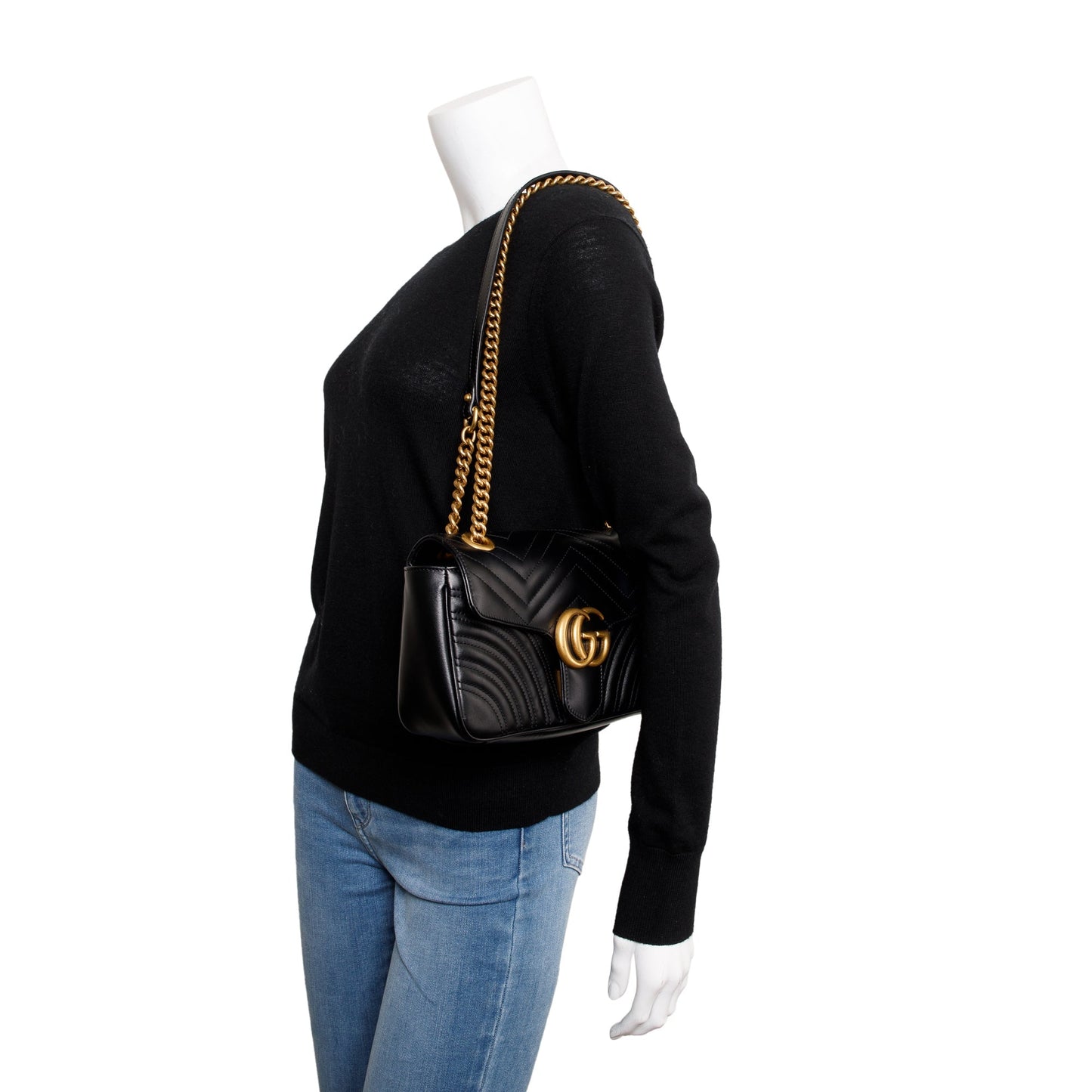 Gucci Black GG Marmont Matelasse Small Shoulder Bag