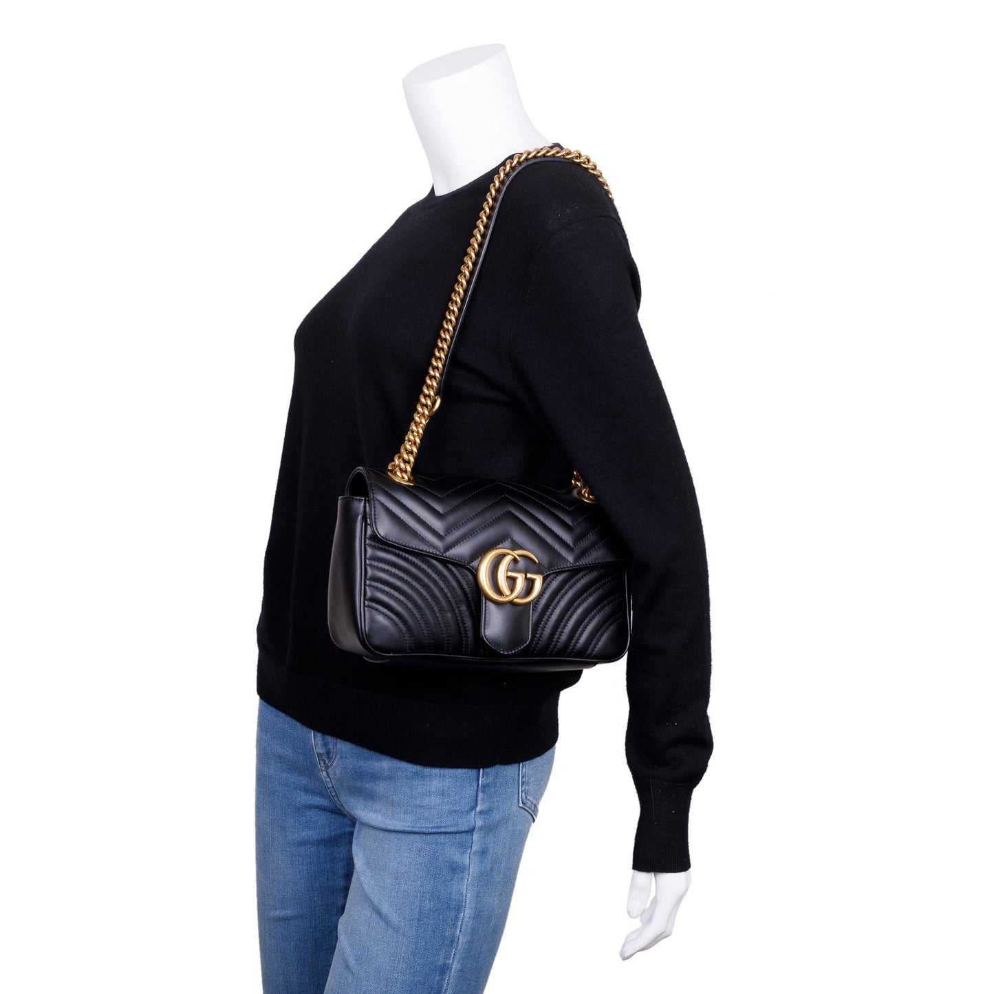 Gucci Black GG Marmont Matelasse Small Shoulder Bag