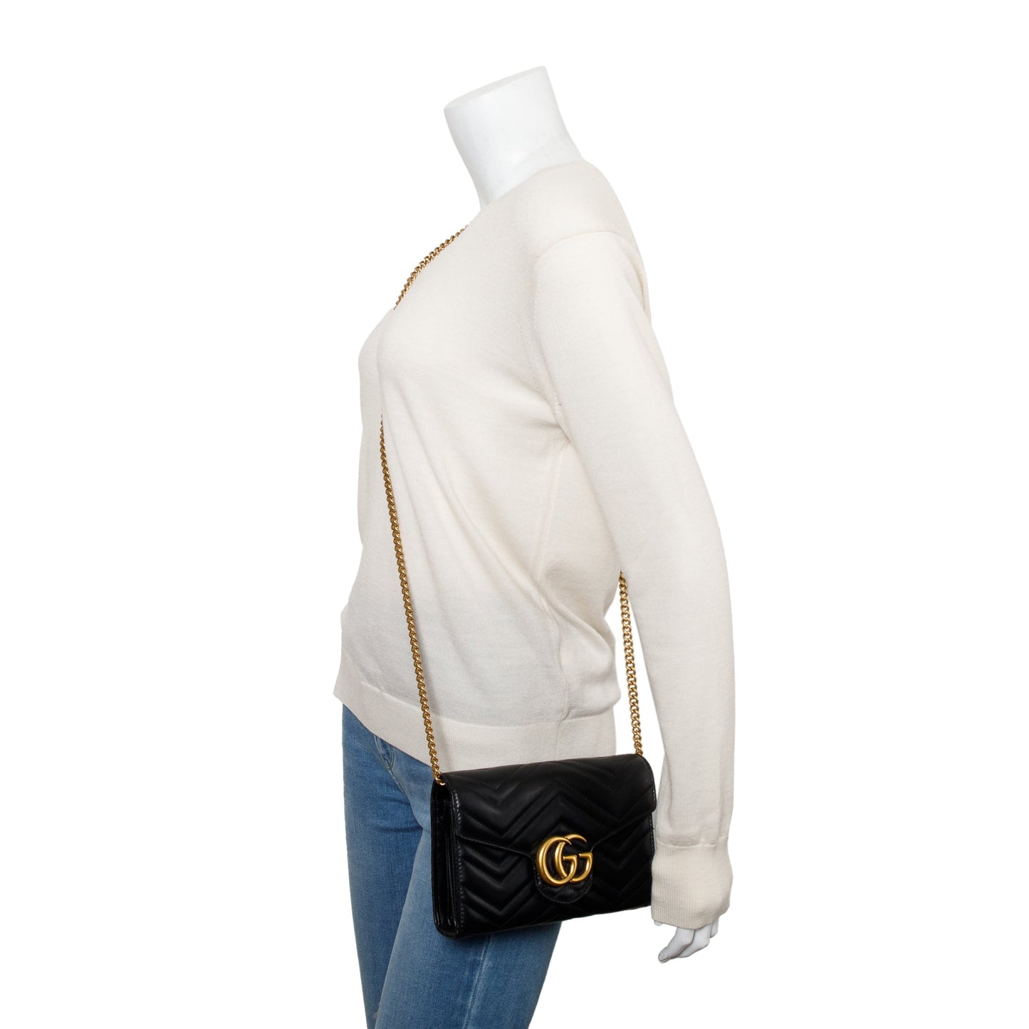 Gucci Black GG Marmont Mini Wallet on Chain