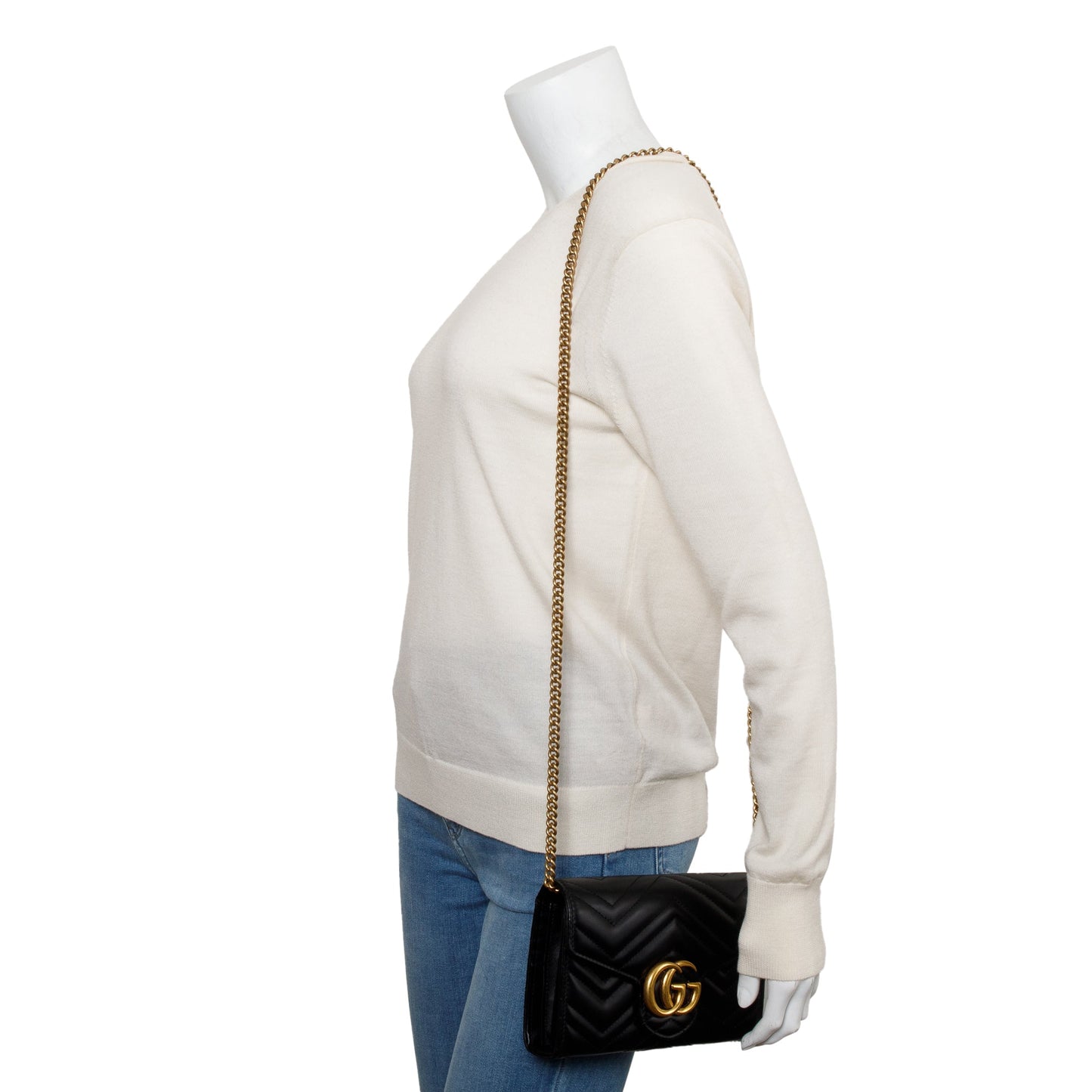 Gucci Black GG Marmont Mini Wallet on Chain