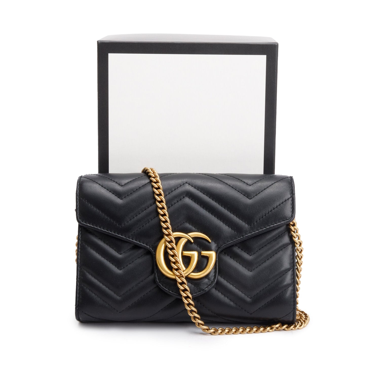Gucci Black GG Marmont Mini Wallet on Chain