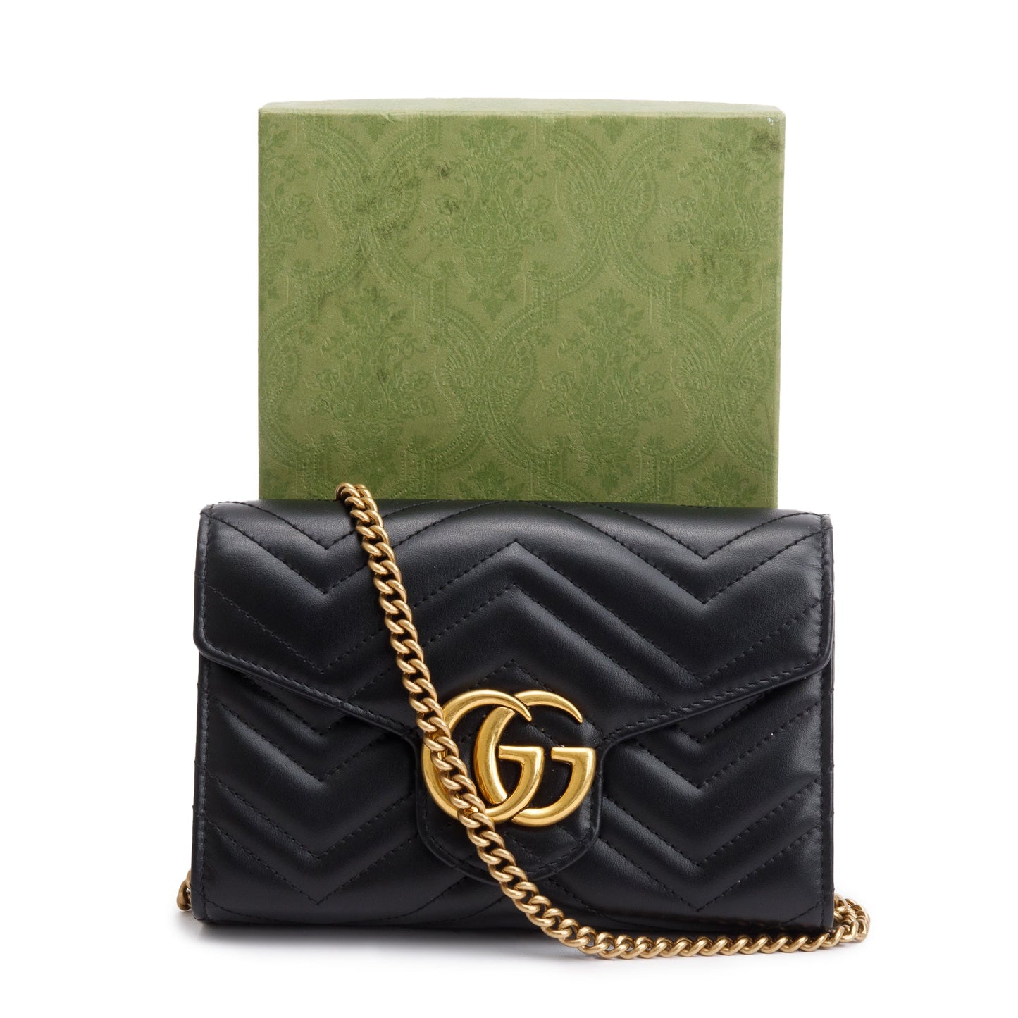 Gucci Black GG Marmont Mini Wallet on Chain