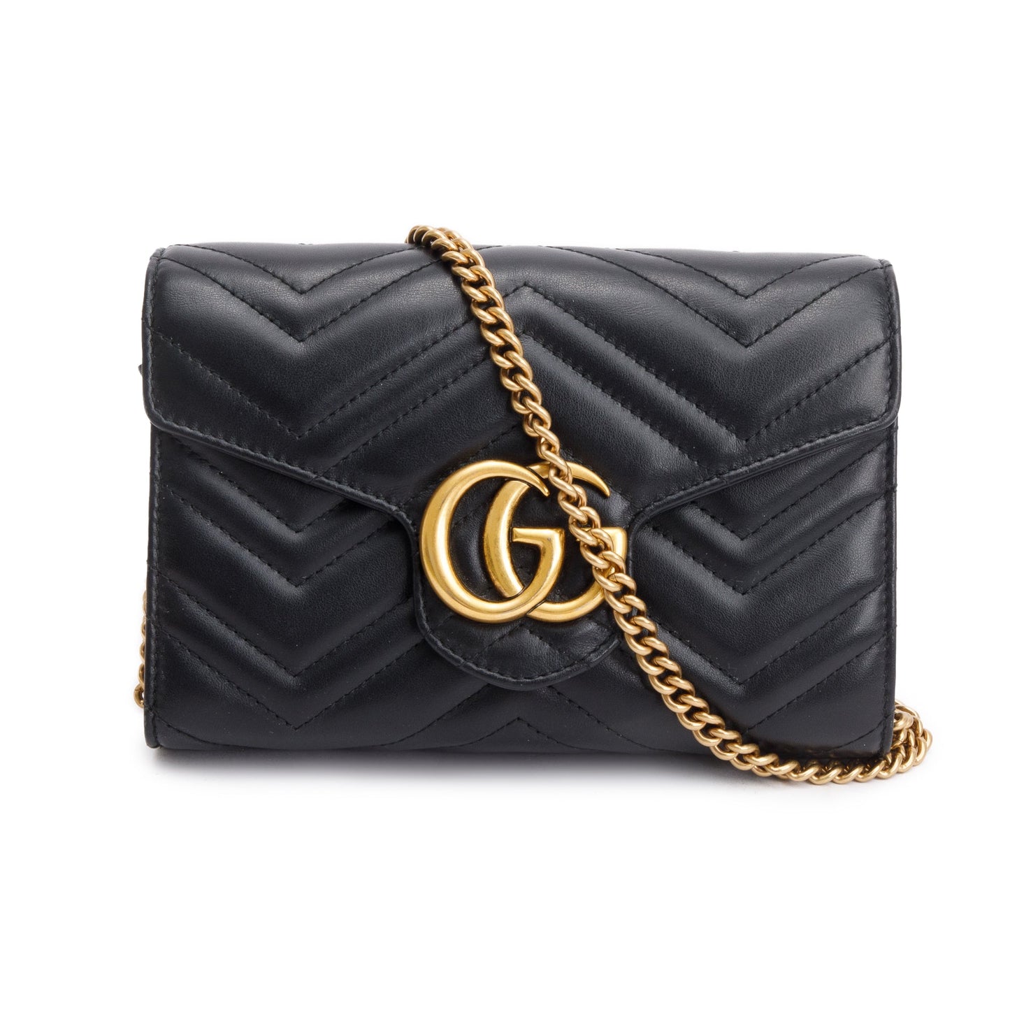 Gucci Black GG Marmont Mini Wallet on Chain