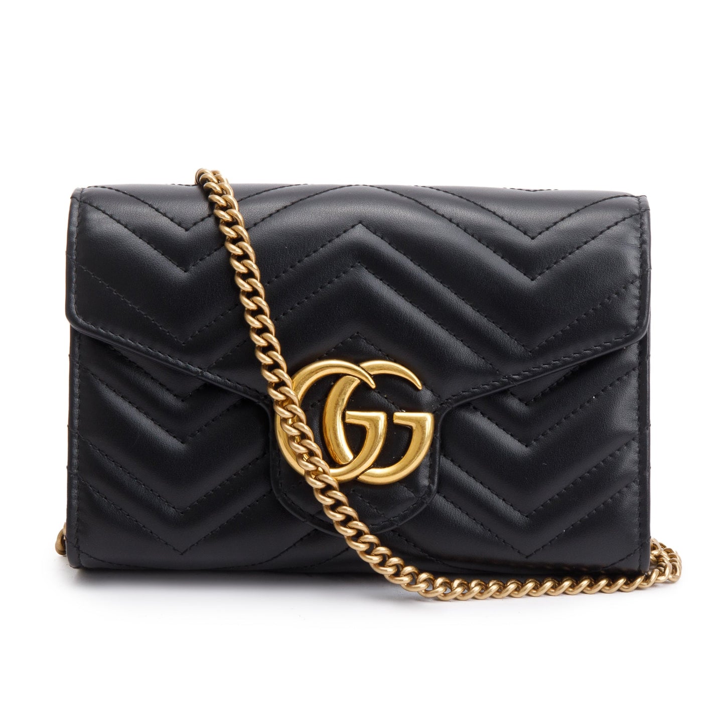 Gucci Black GG Marmont Mini Wallet on Chain