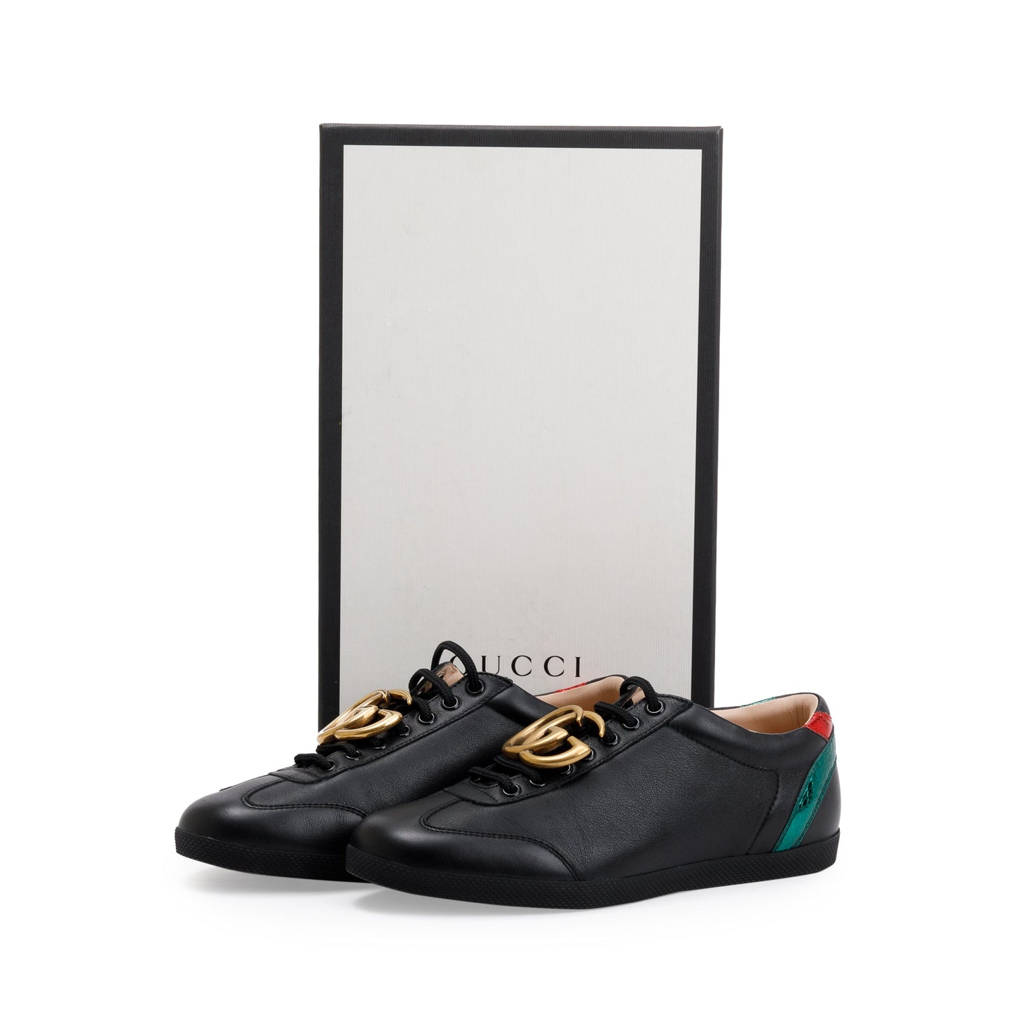 Gucci Black GG Marmont Snakeskin-Trimmed Sneakers, Size 5.5